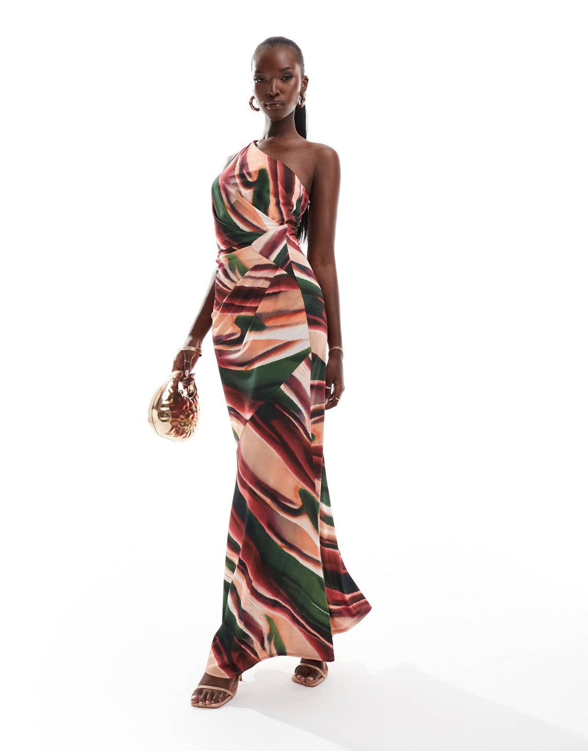Flounce London one shoulder maxi dress in multi abstract print - ASOS Sample Sale