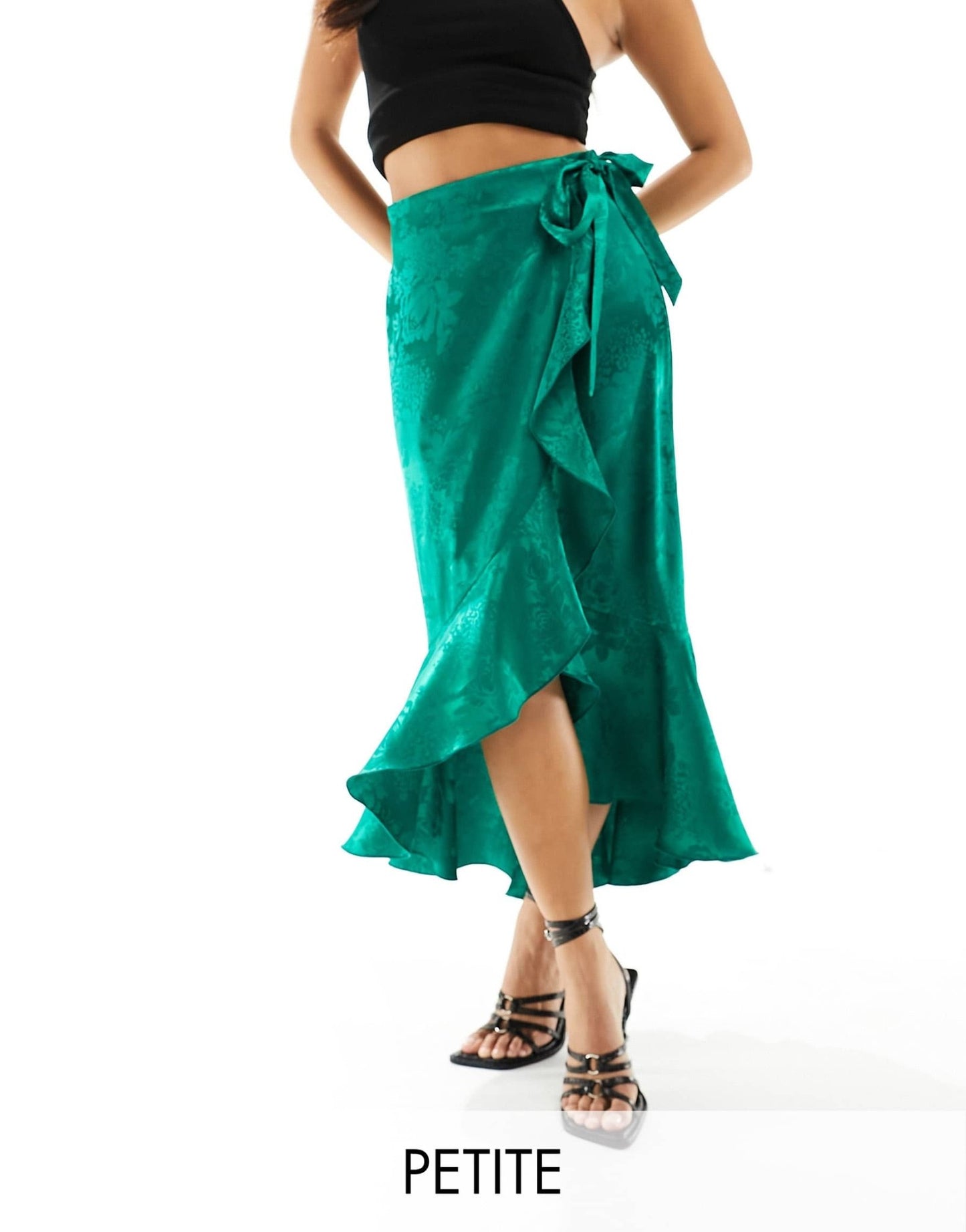 Flounce London Petite satin wrap midaxi skirt in emerald green - ASOS Sample Sale