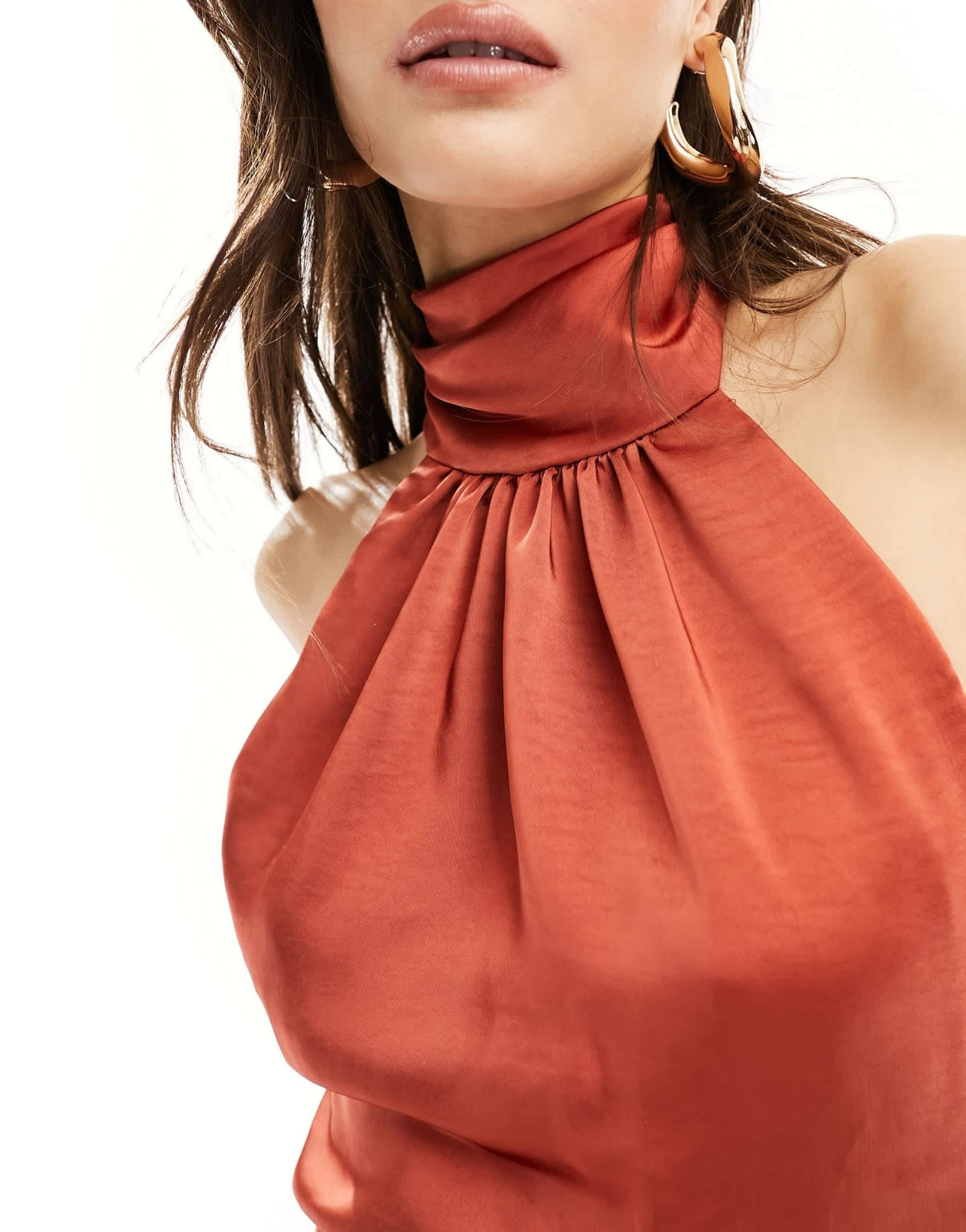 Flounce London Tall high neck satin mini dress in rust - ASOS Sample Sale