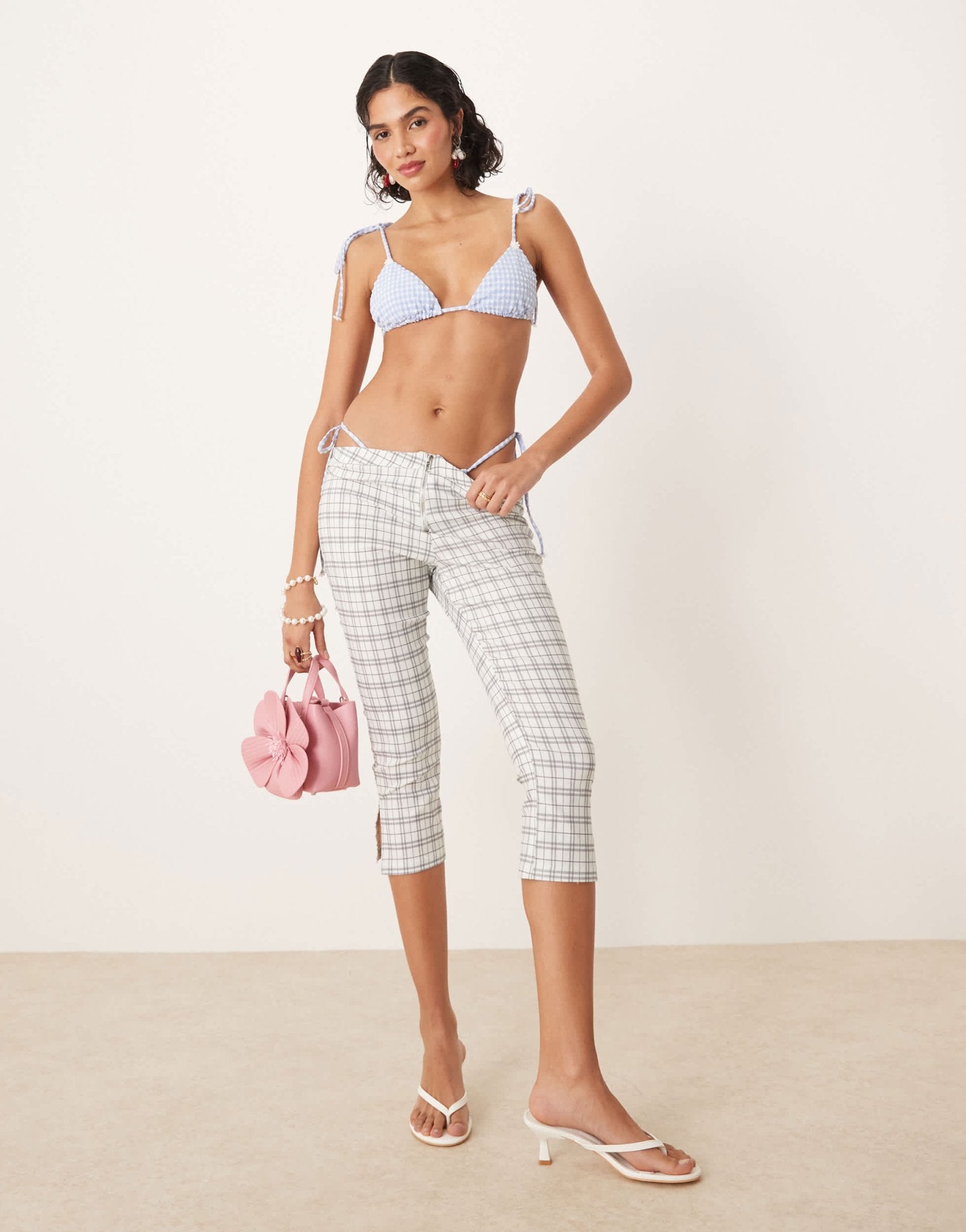 For Love & Lemons Bay bikini top co-ord in blue gingham - ASOS Sample Sale