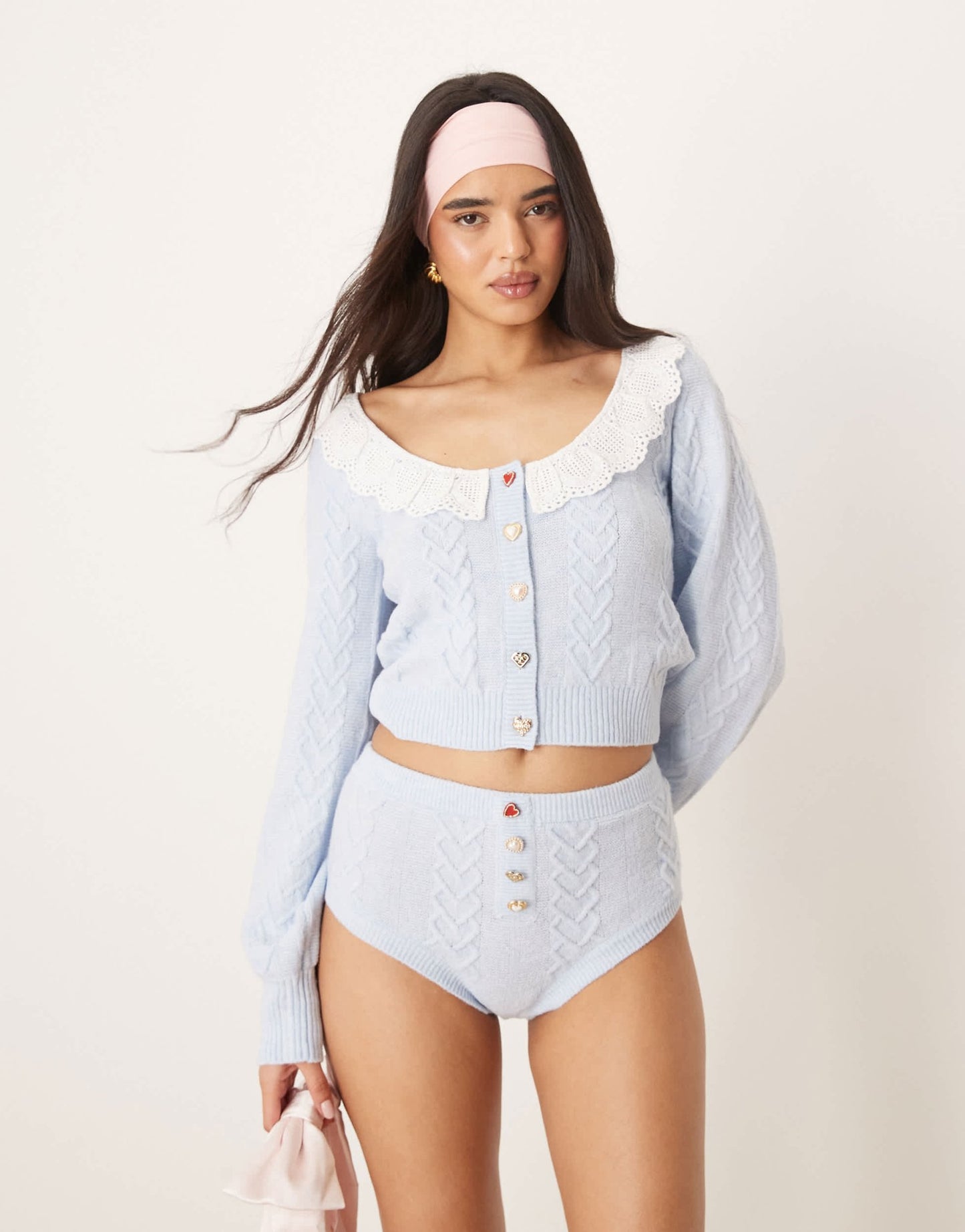 For Love & Lemons Cupid knit high waisted panty in blue co-ord - ASOS Sample Sale