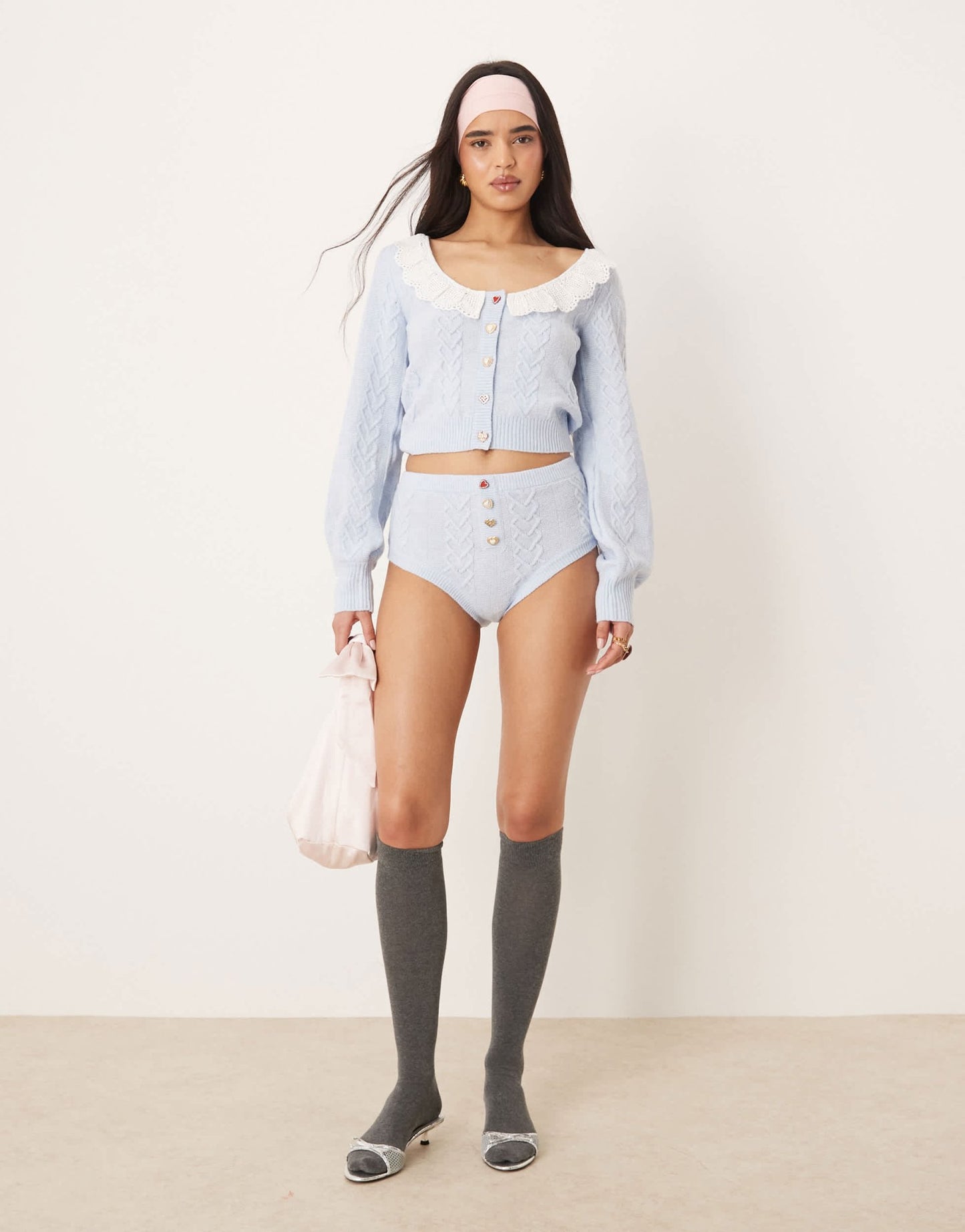 For Love & Lemons Cupid knit high waisted panty in blue co-ord - ASOS Sample Sale