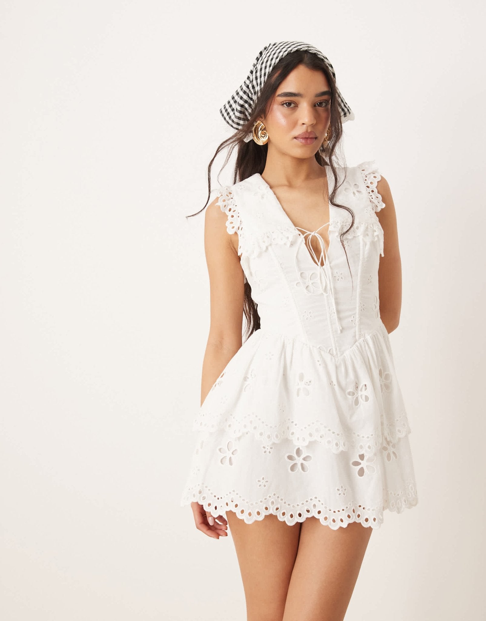 For Love & Lemons Daisy eyelet broderie mini dress in white - ASOS Sample Sale