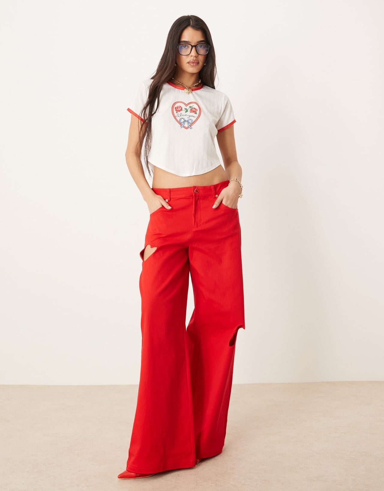 For Love & Lemons I love you heart baby tee in white and red co-ord - ASOS Sample Sale