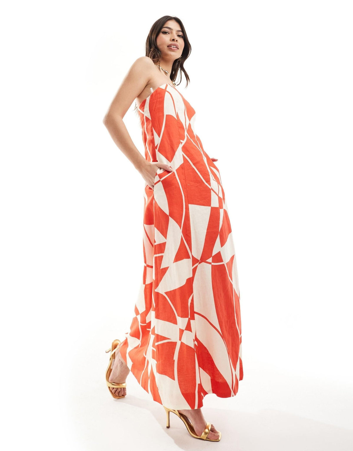 Forever New bandeau linen midaxi dress with pockets in white - ASOS Sample Sale