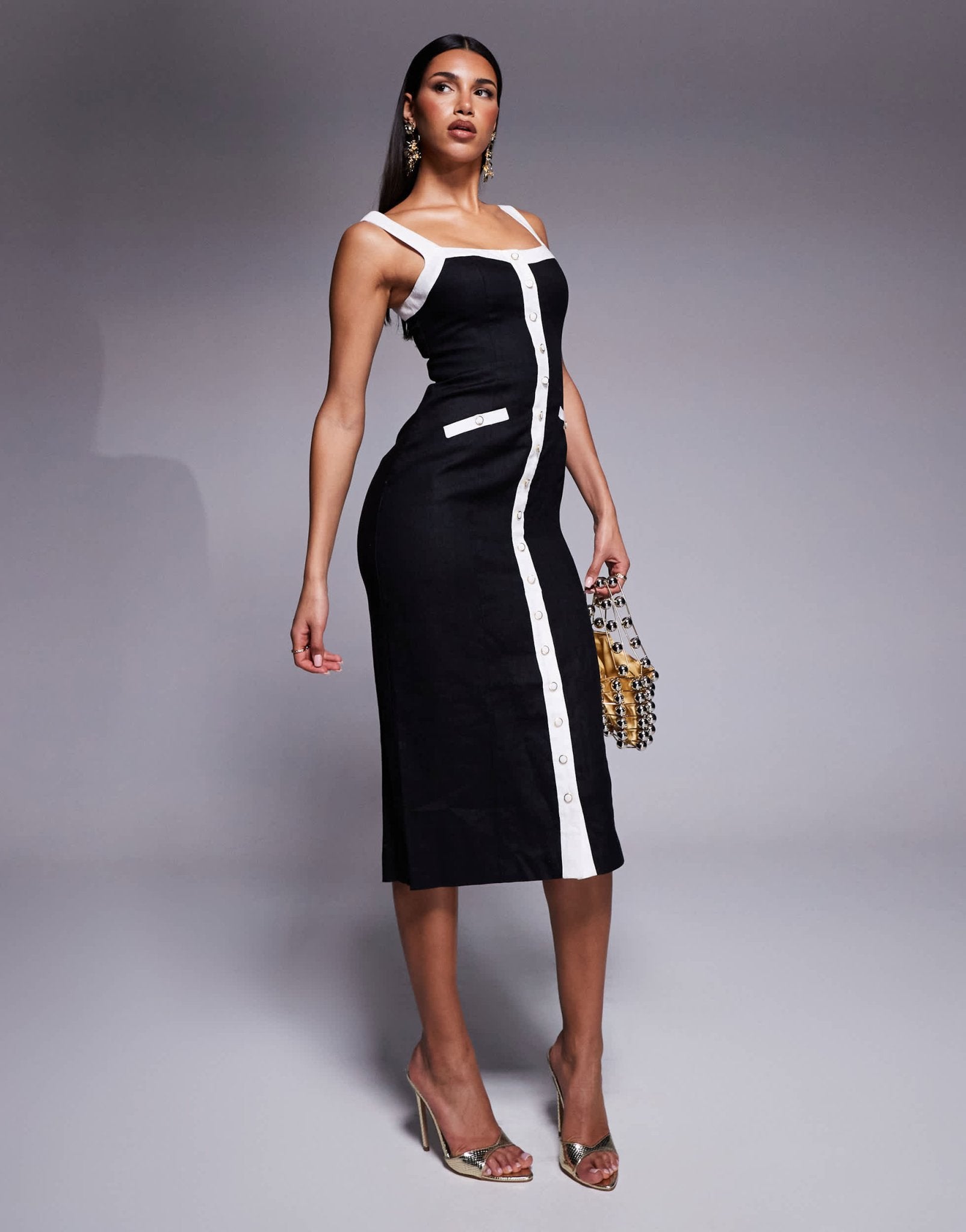 Forever New contrast knit midaxi dress in black - ASOS Sample Sale