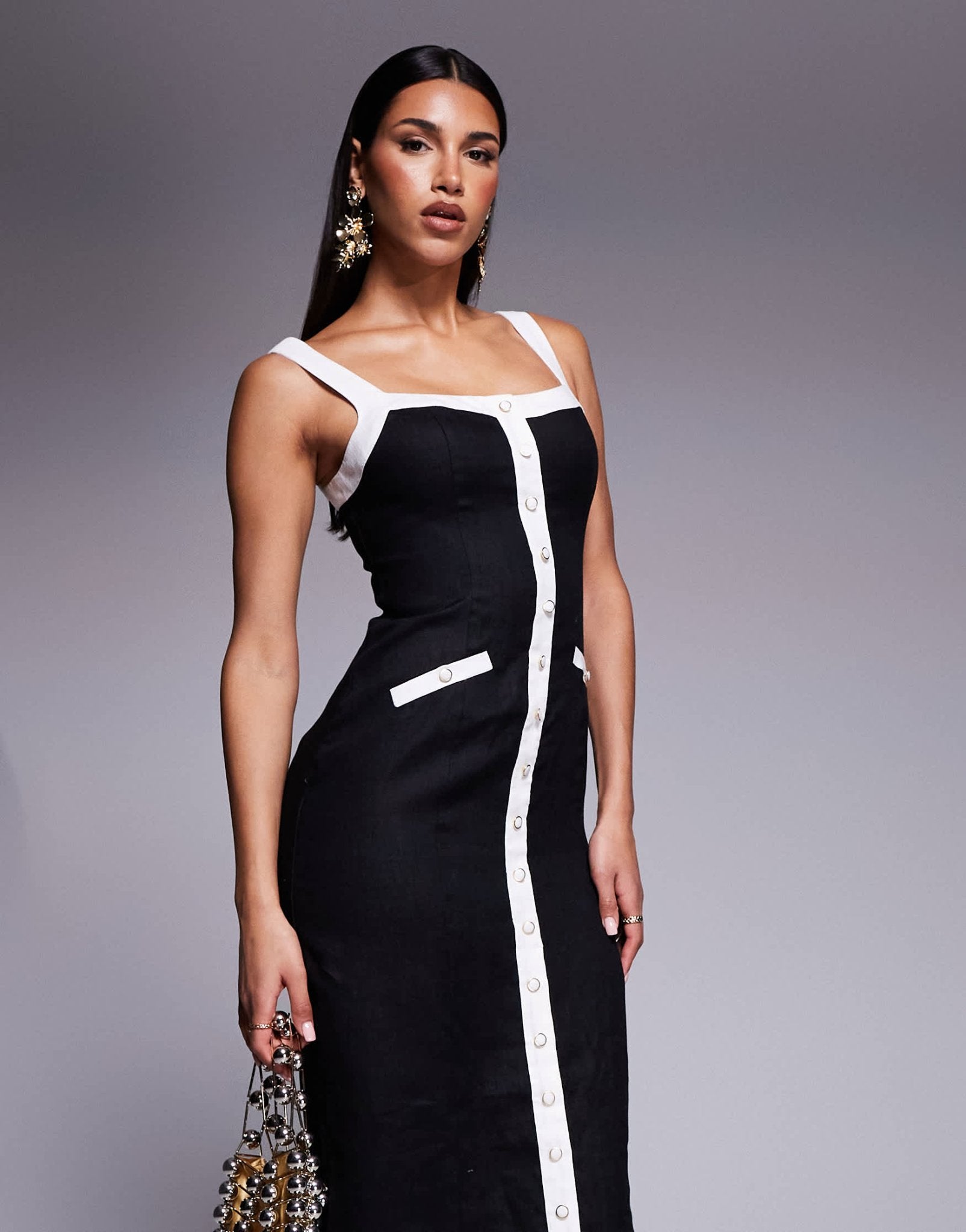 Forever New contrast knit midaxi dress in black - ASOS Sample Sale