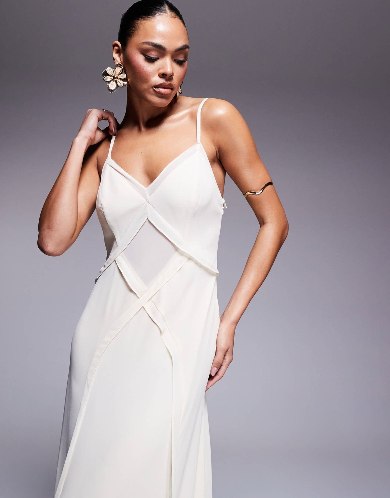 Forever New criss cross godet maxi dress in cream - ASOS Sample Sale