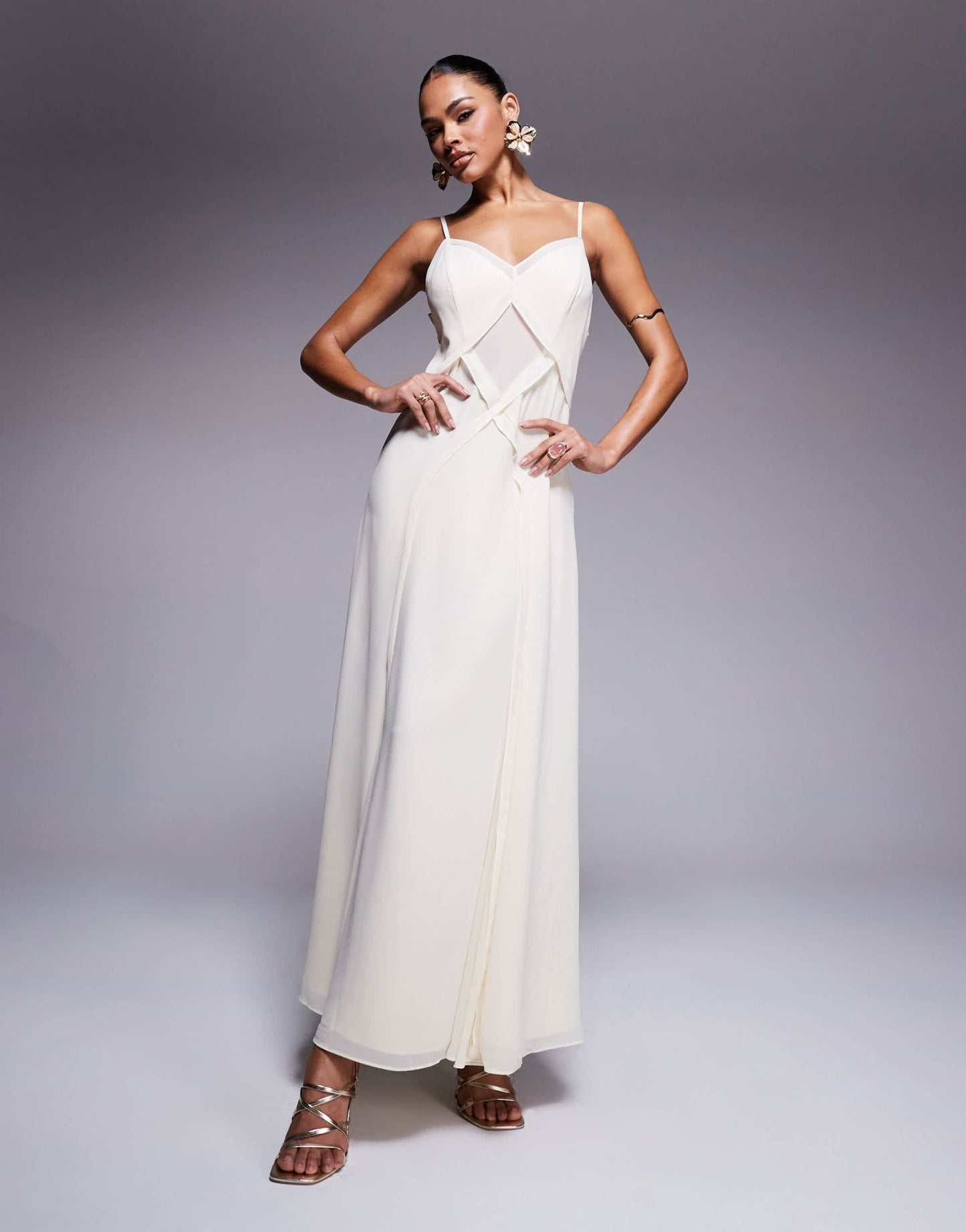 Forever New criss cross godet maxi dress in cream - ASOS Sample Sale