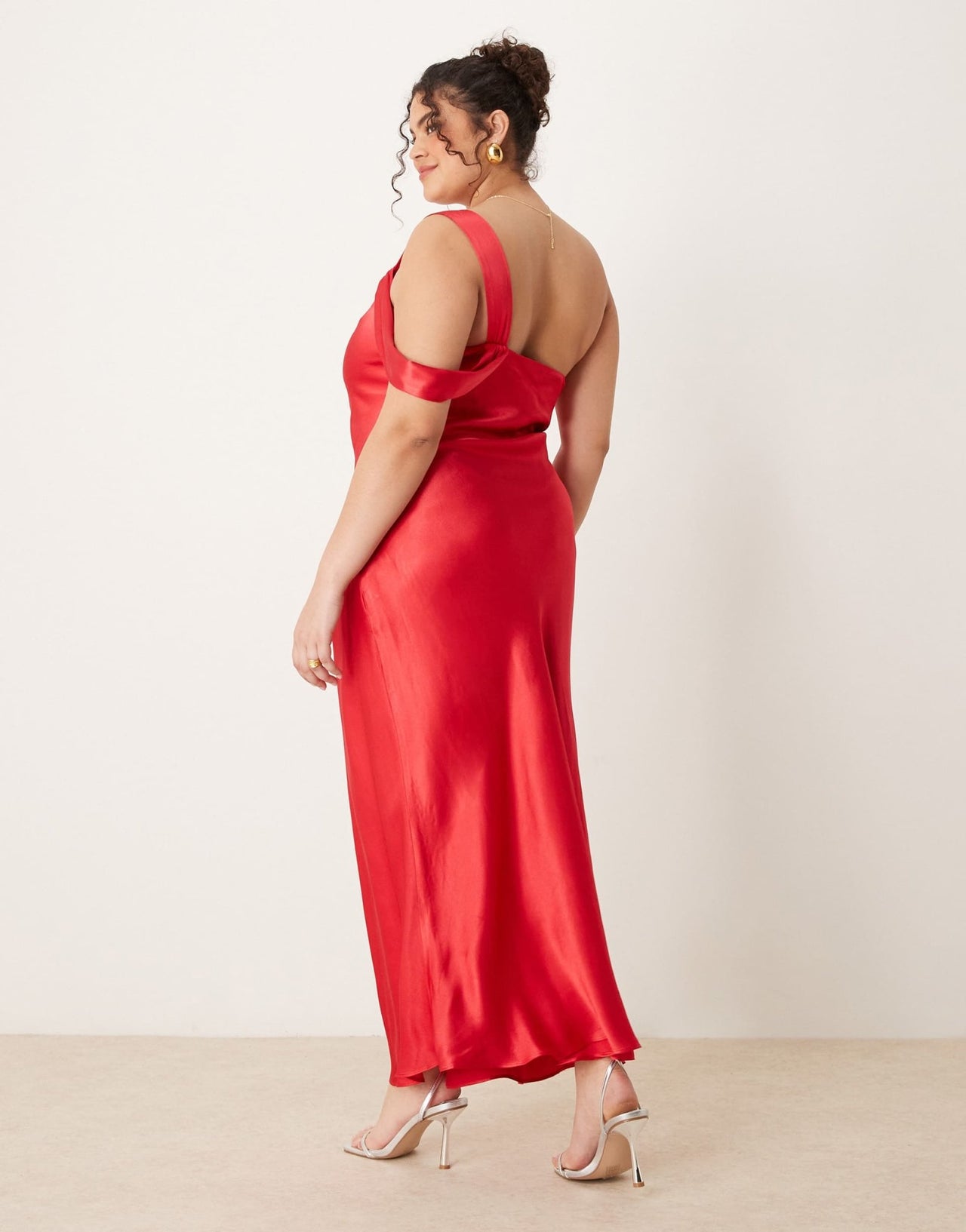 Forever New Curve off shoulder satin midaxi dress in red - ASOS Sample Sale