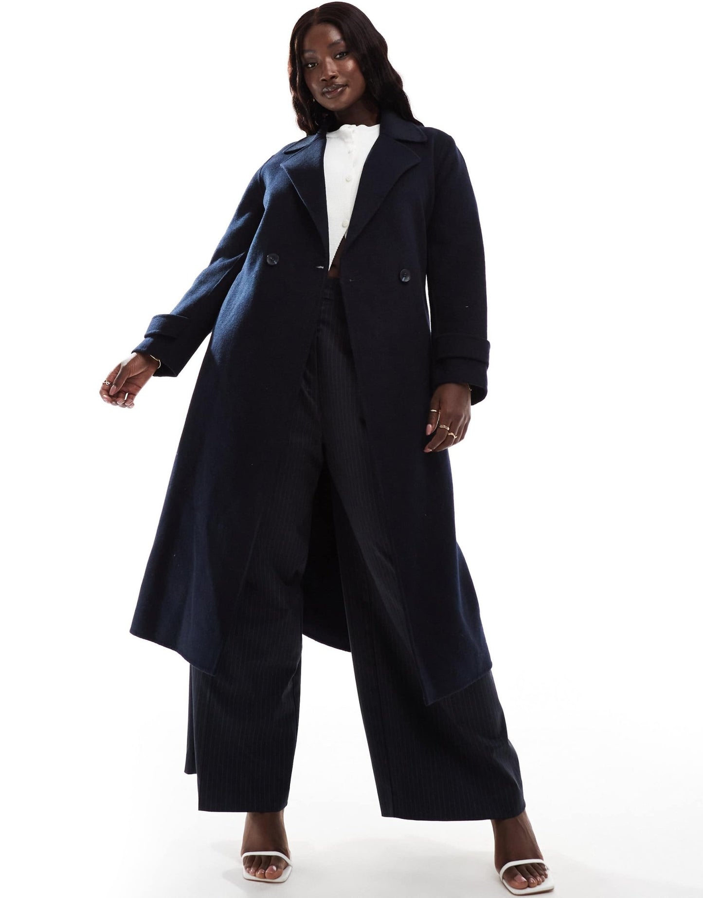 Forever New Curve oversized coat in navy - ASOS Sample Sale