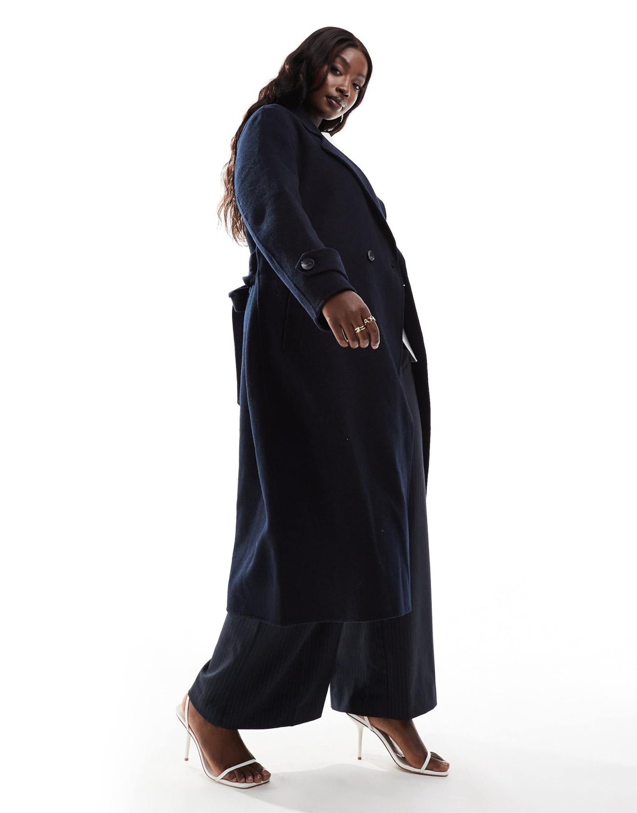 Forever New Curve oversized coat in navy - ASOS Sample Sale