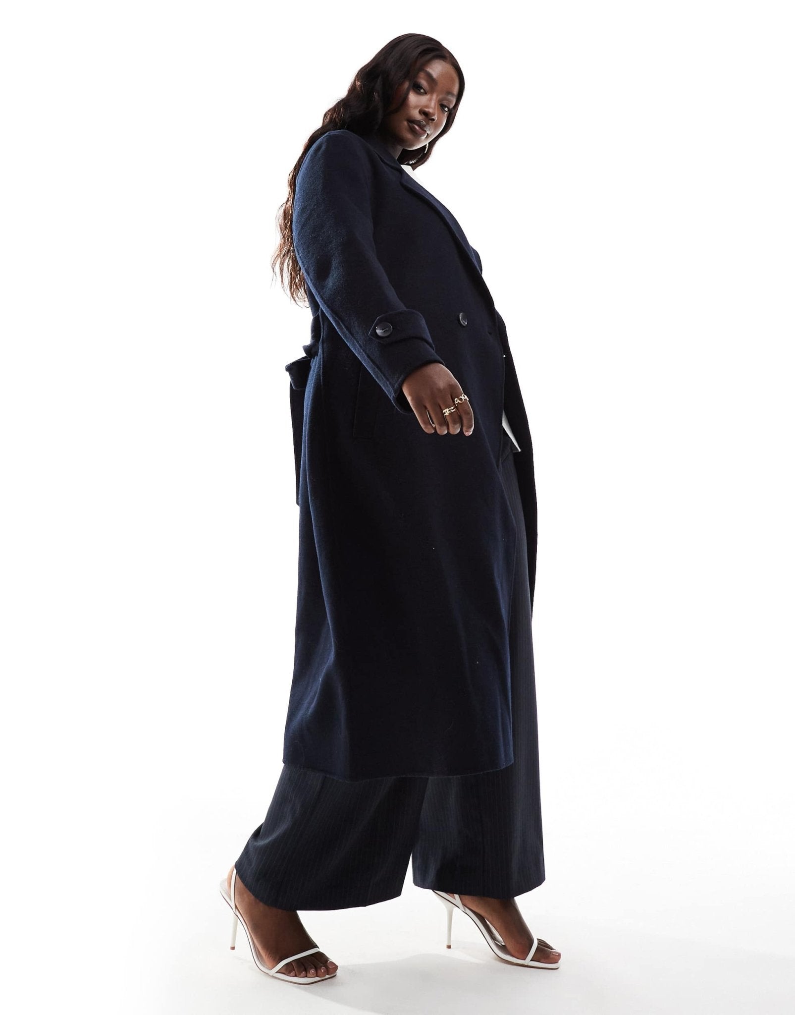 Forever New Curve oversized coat in navy - ASOS Sample Sale