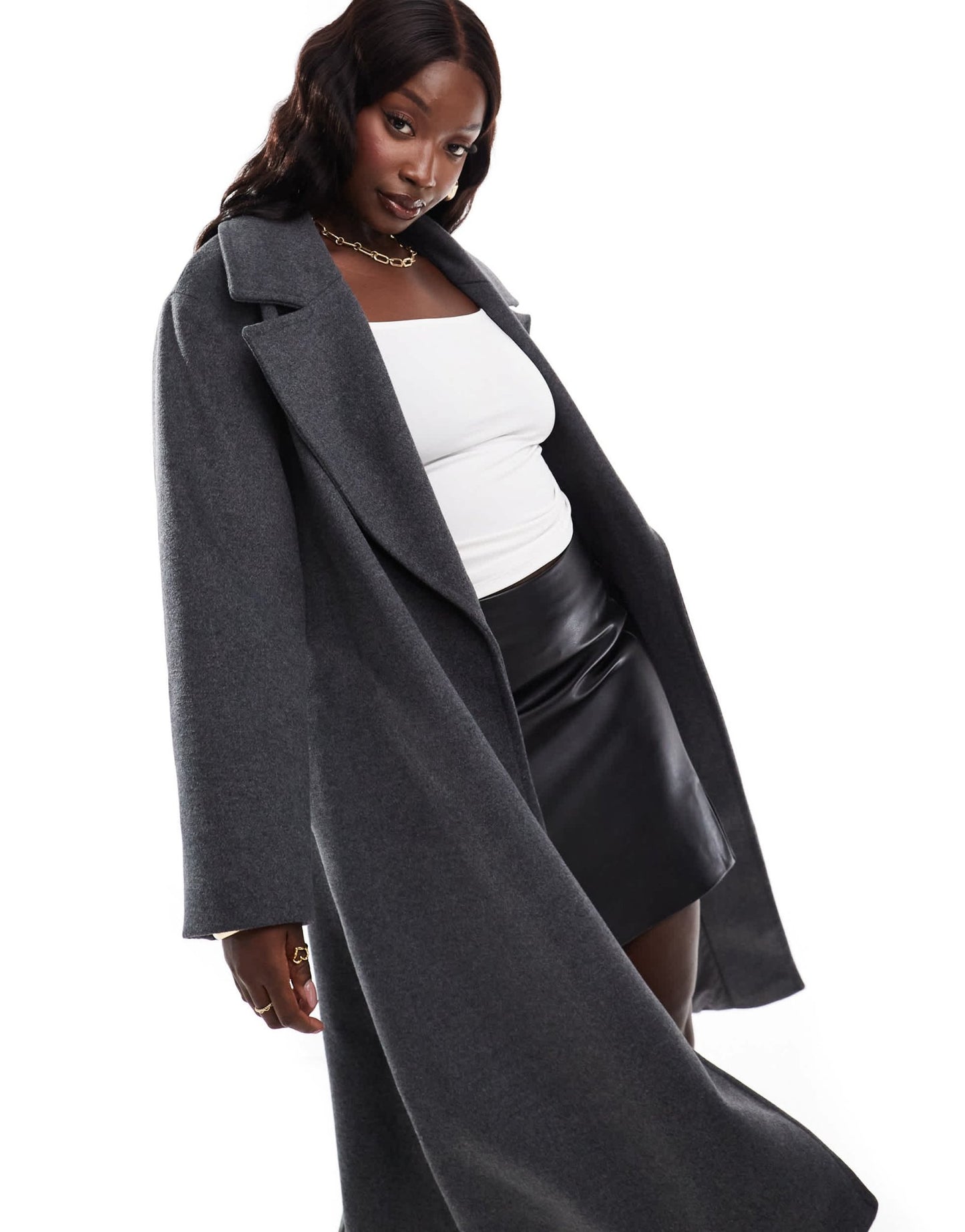 Forever New Curve oversized wrap coat in charcoal - ASOS Sample Sale