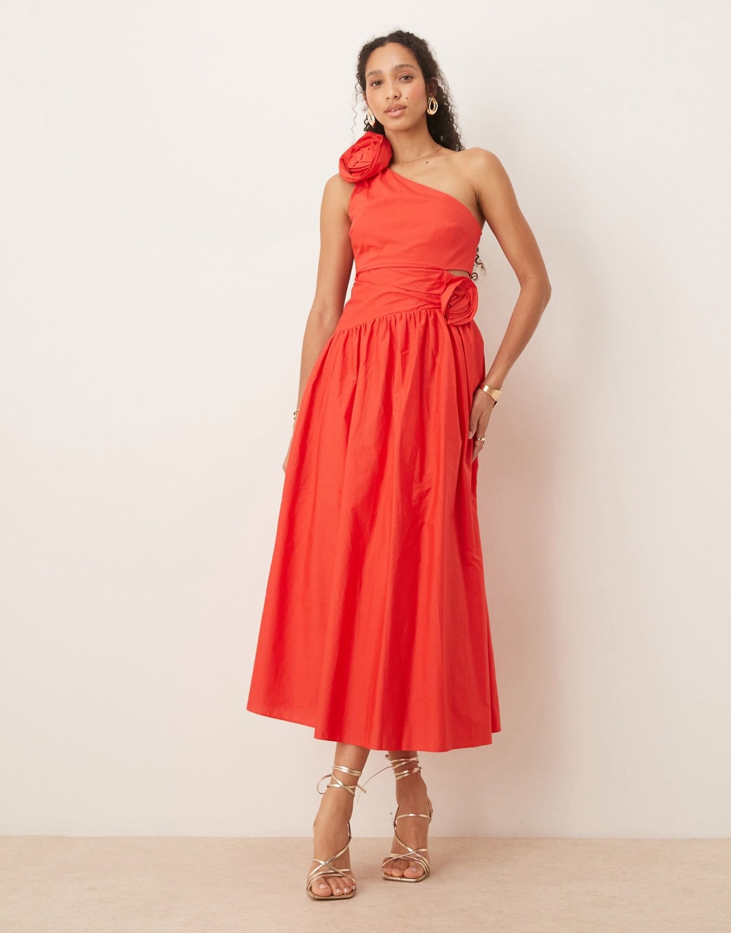 Forever New cut-out rosette cotton dress in red - ASOS Sample Sale