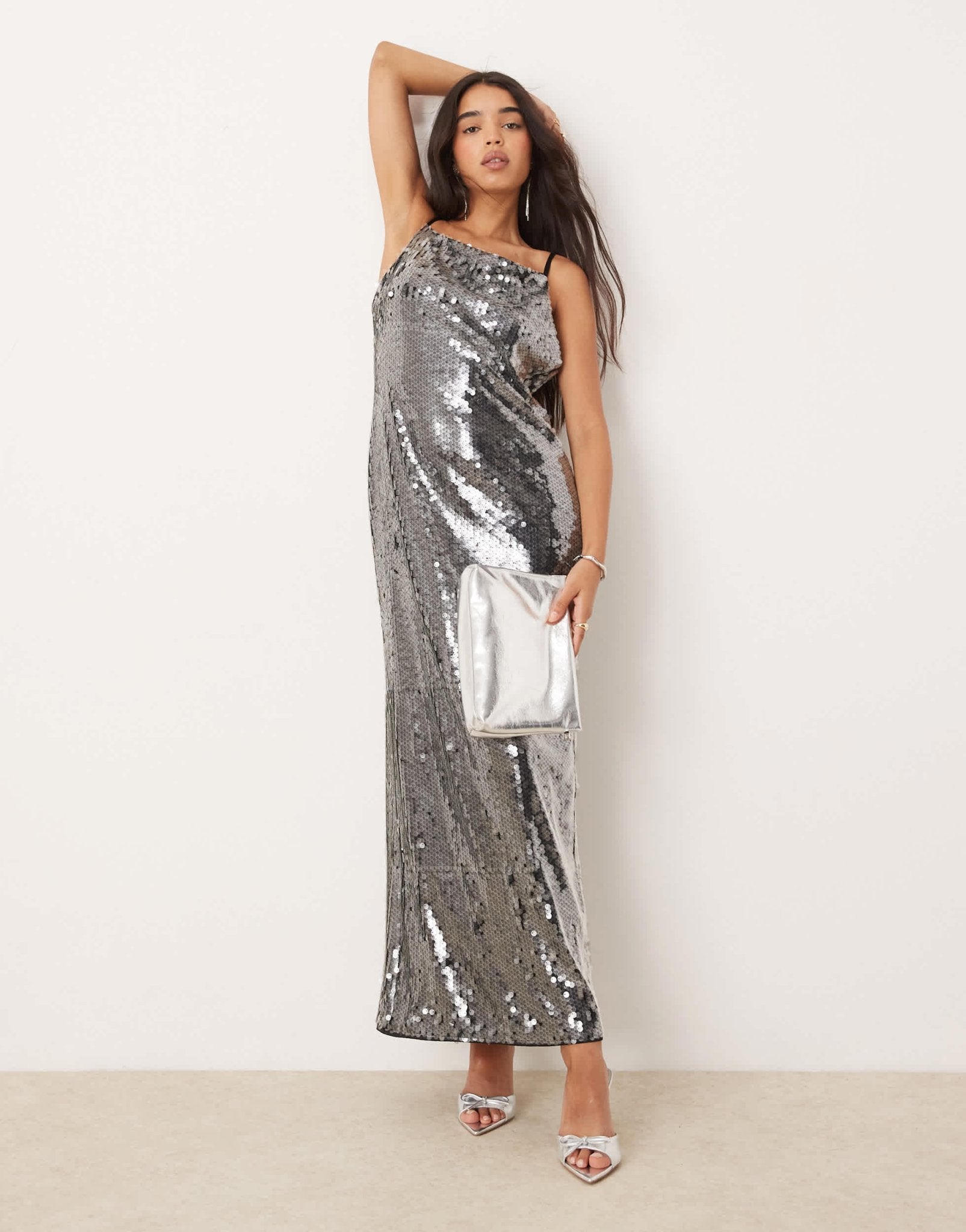 Forever New embellished backless maxi dress in slate grey - ASOS Sample Sale