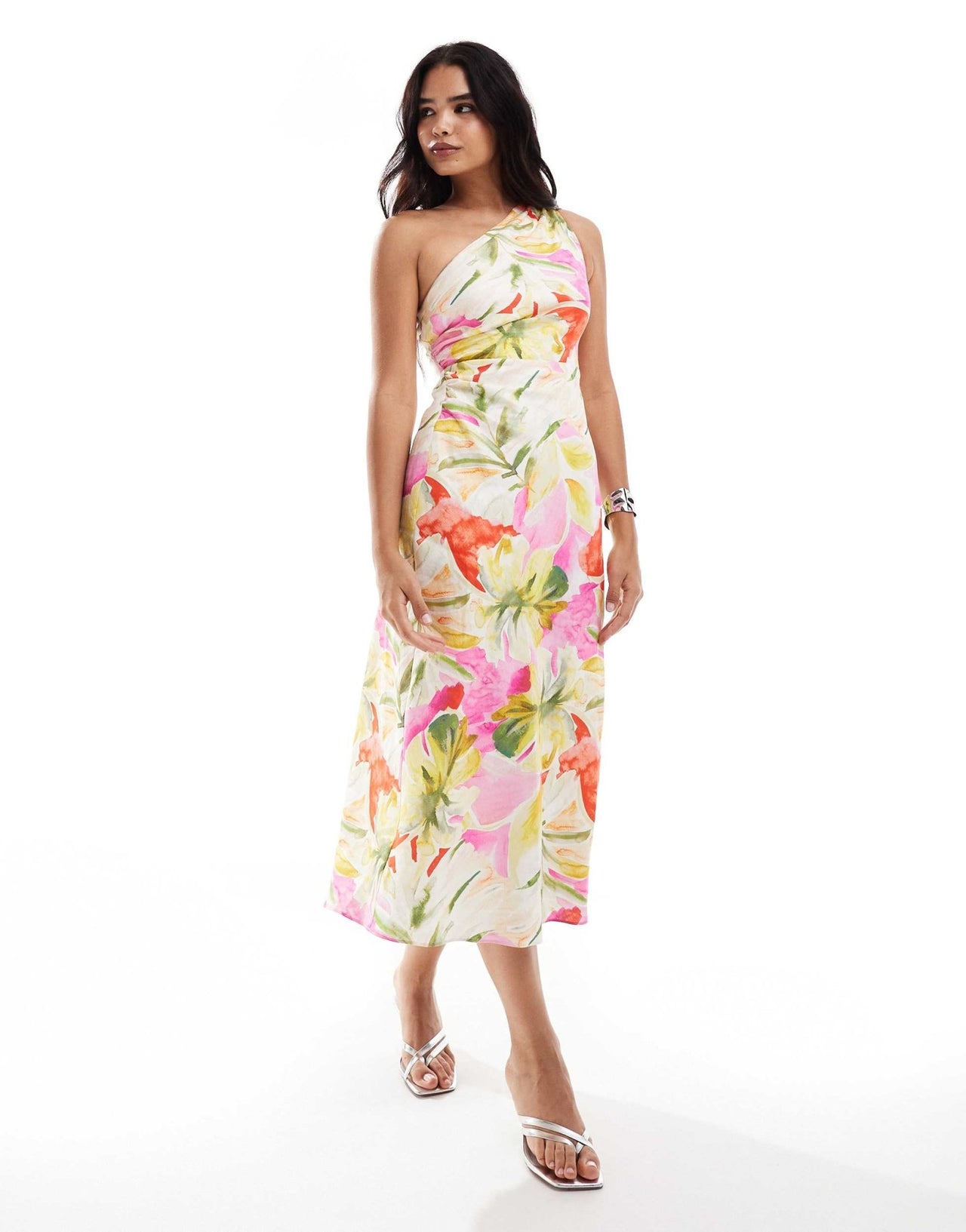 Forever New one shoulder midaxi dress in bright floral - ASOS Sample Sale