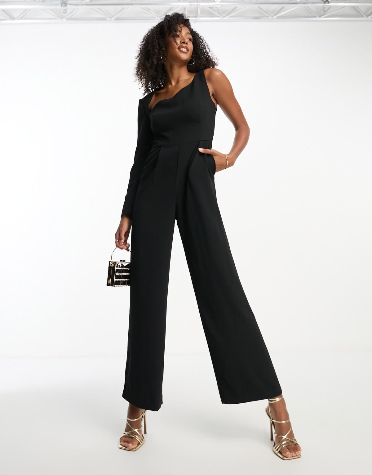 Forever New one sleeve cut-out jumpsuit in black - ASOS Sample Sale