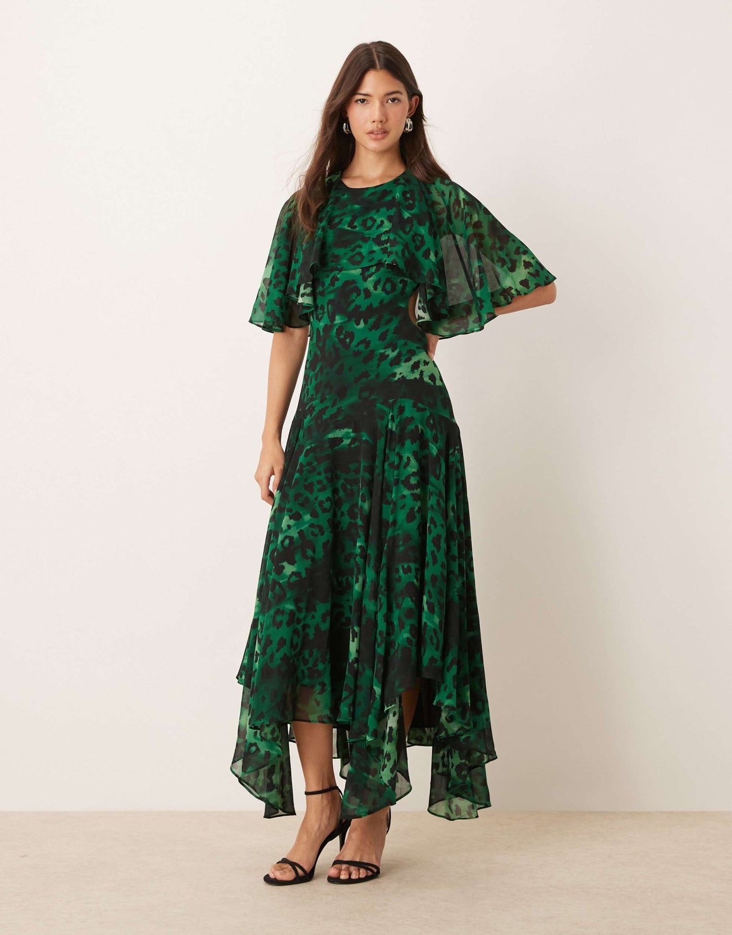 Forever New open back ruffle maxi dress in emerald leopard - ASOS Sample Sale