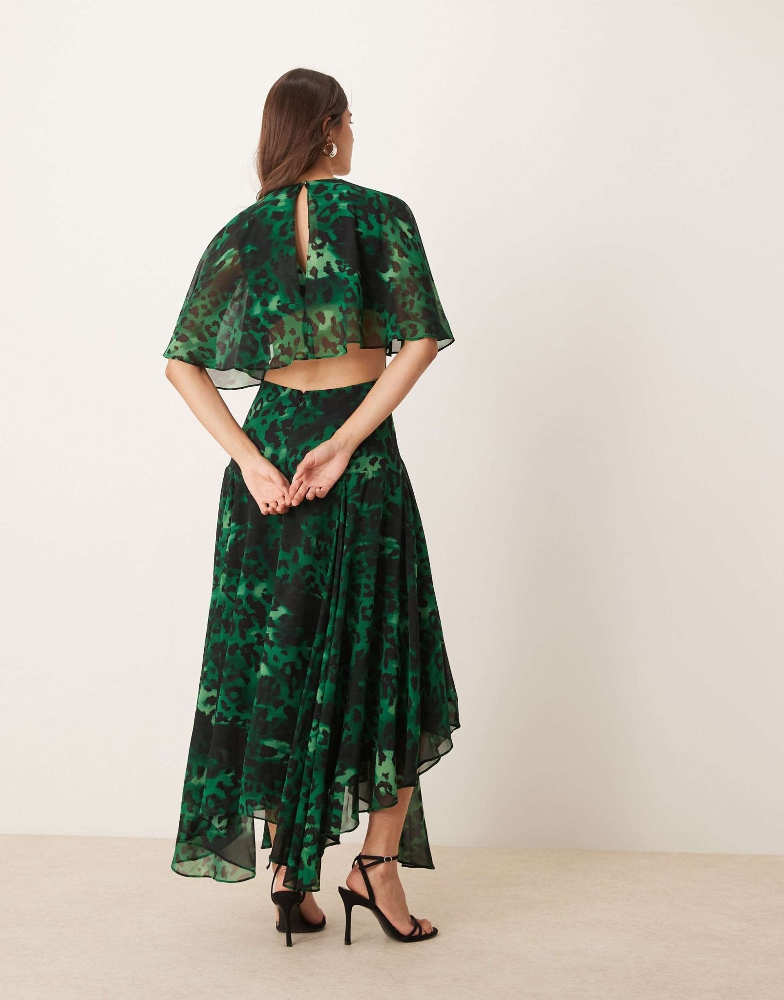 Forever New open back ruffle maxi dress in emerald leopard - ASOS Sample Sale