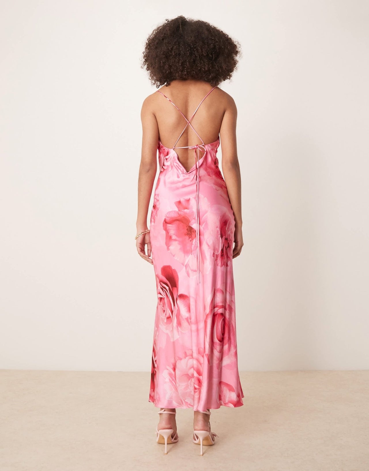 Forever New oversized rose print satin slip maxi dress in bright pink - ASOS Sample Sale