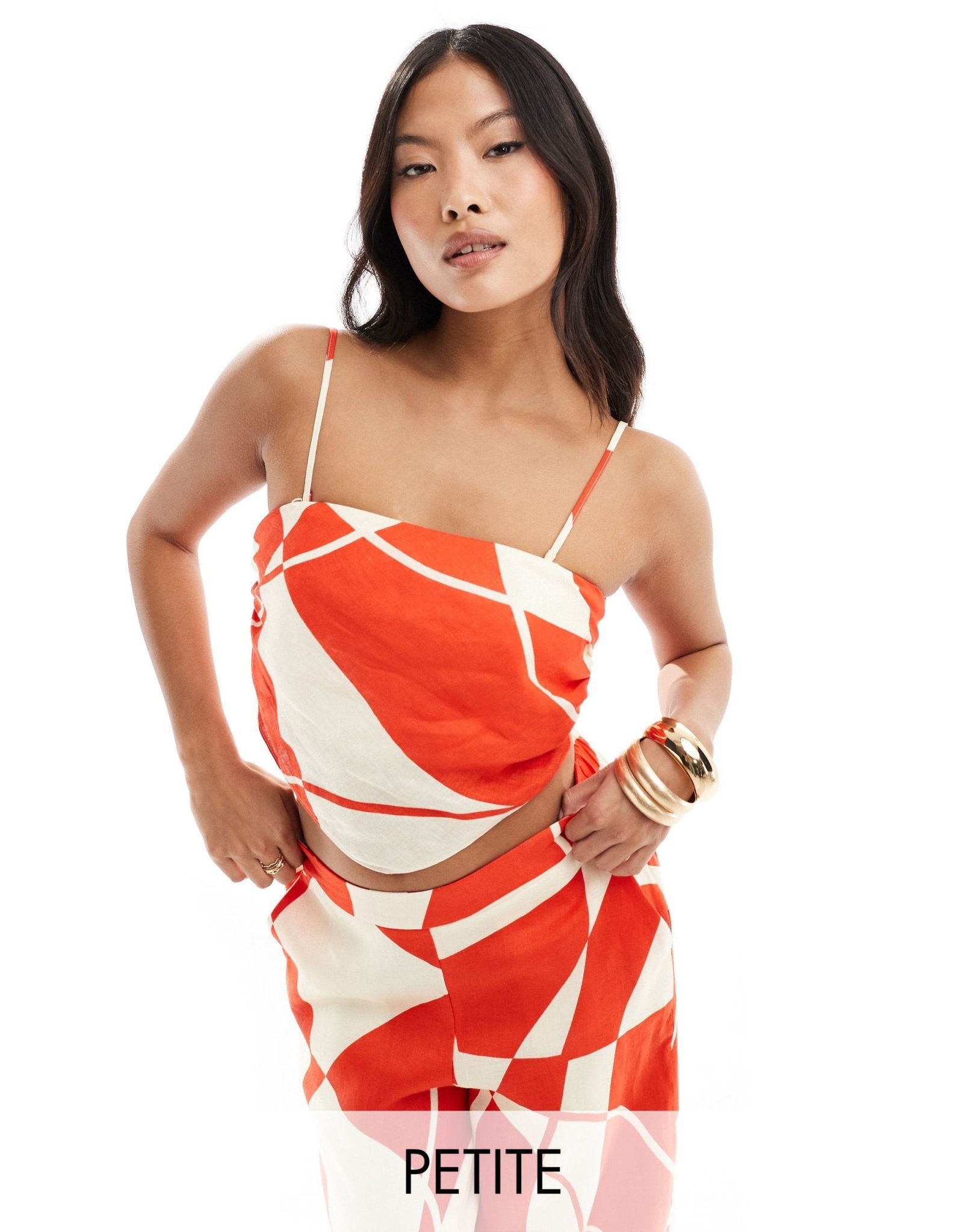 Forever New Petite bandeau scarf top co-ord in red and white print - ASOS Sample Sale