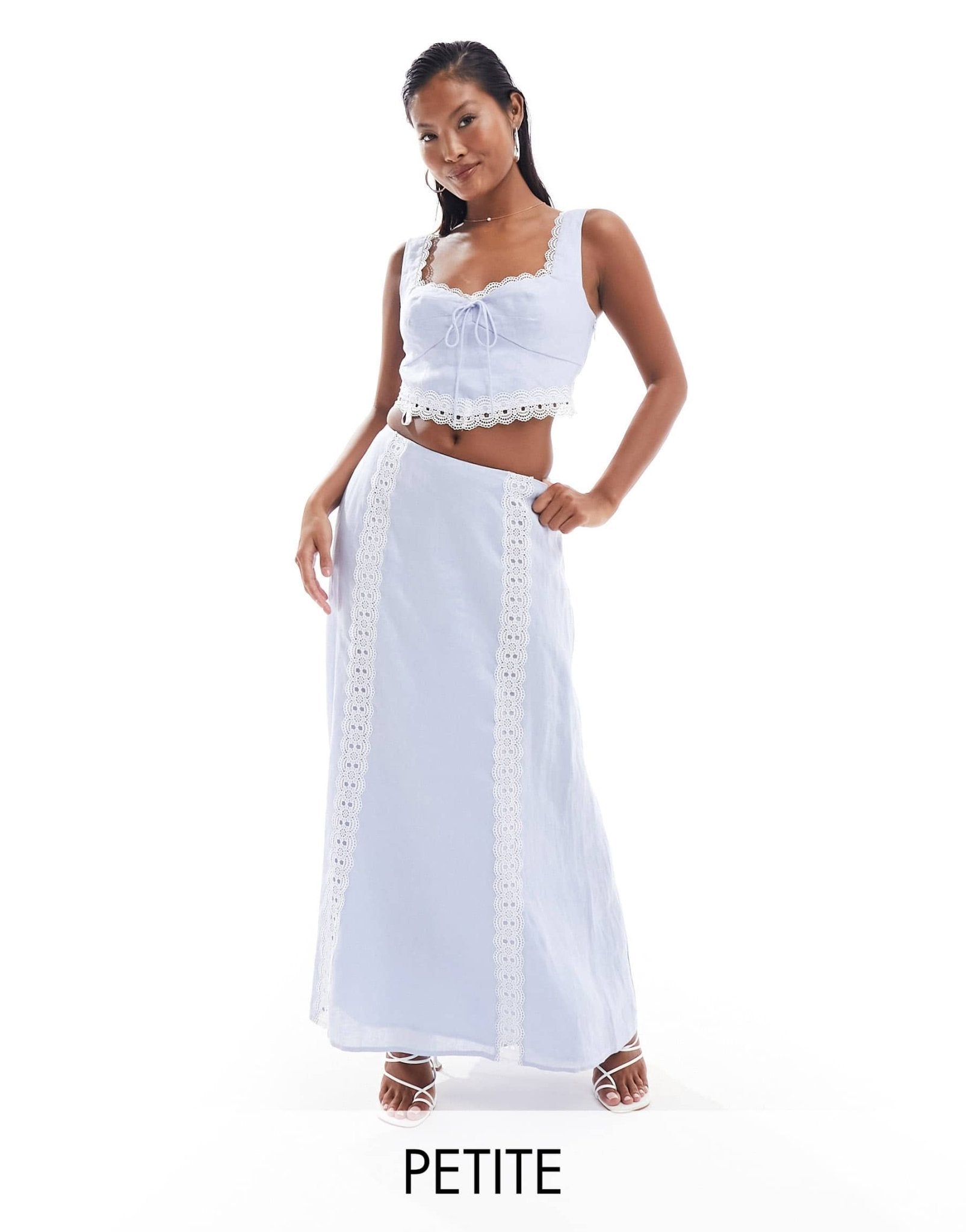 Forever New Petite corset style lace top co - ord in baby blue - ASOS Sample Sale