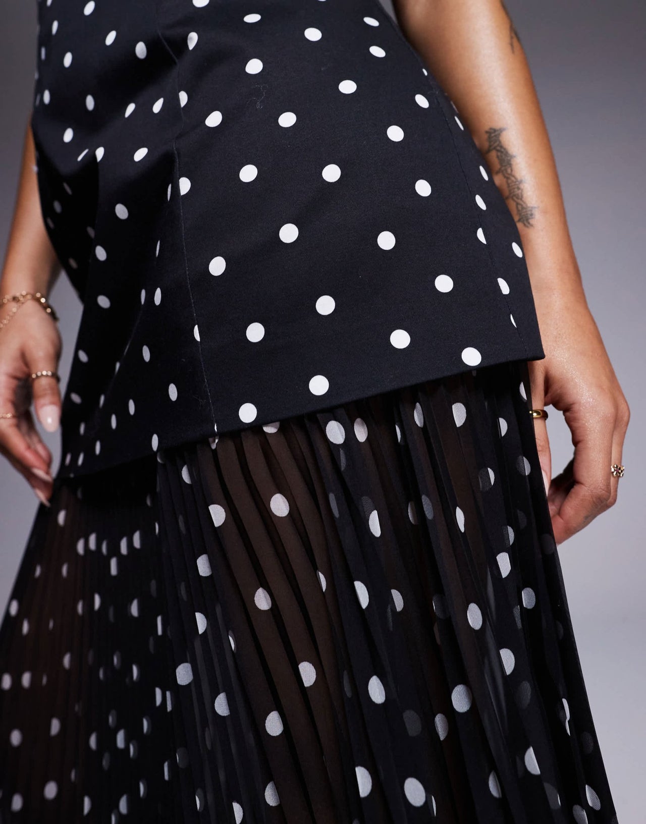 Forever New Petite pleated sheer midaxi dress in black polka dot - ASOS Sample Sale