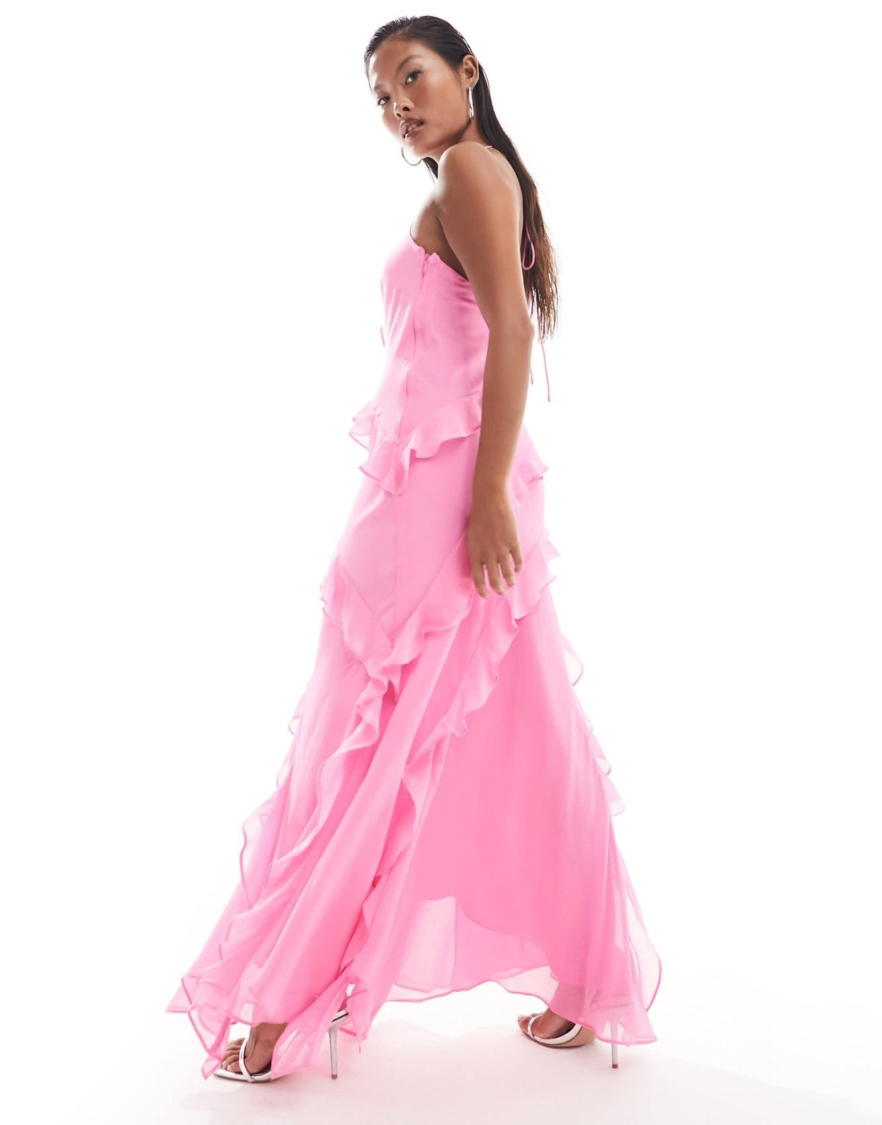 Forever New Petite ruffle halter neck maxi dress in pink - ASOS Sample Sale
