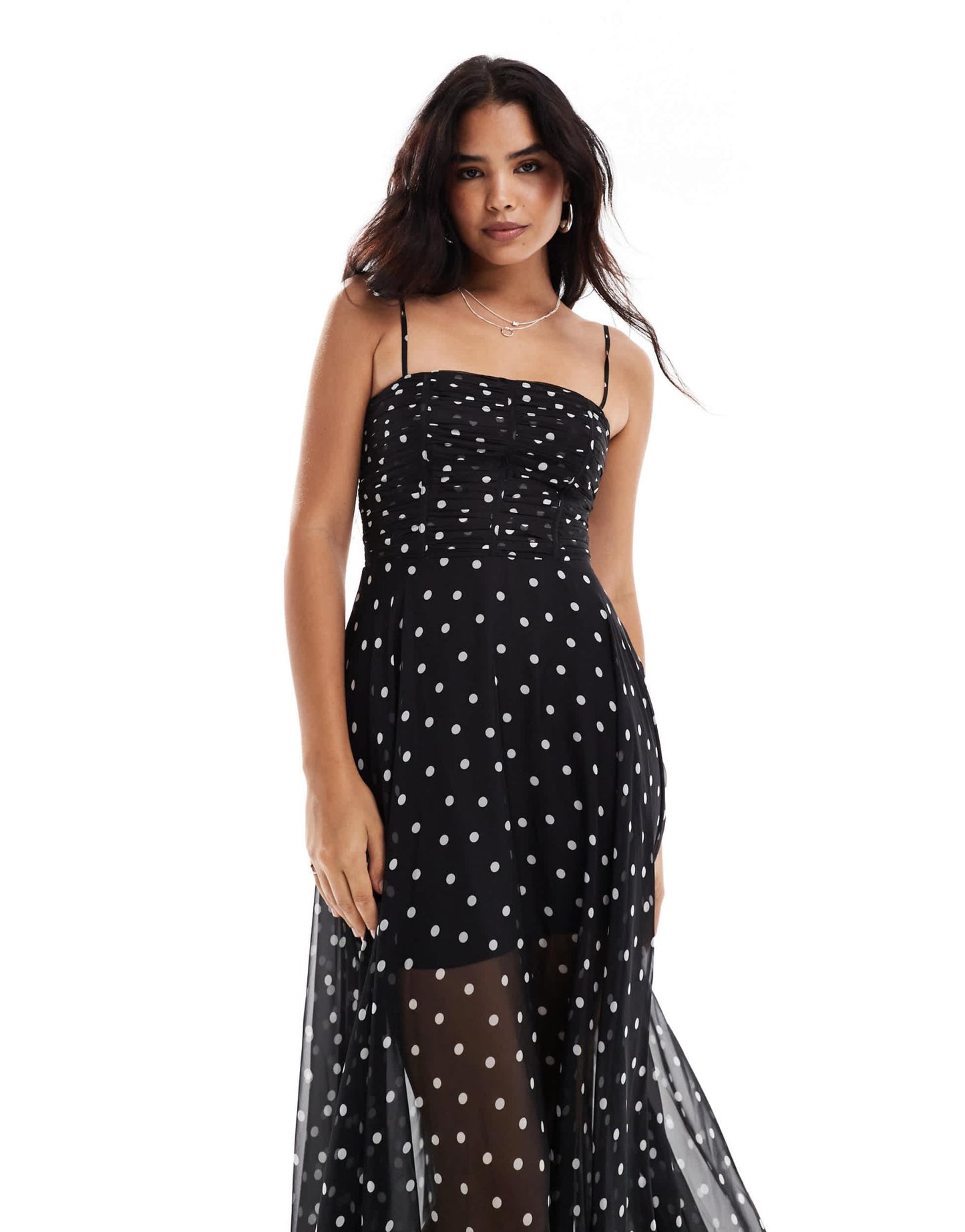 Forever New ruched body sheer maxi dress in polka dot print - ASOS Sample Sale
