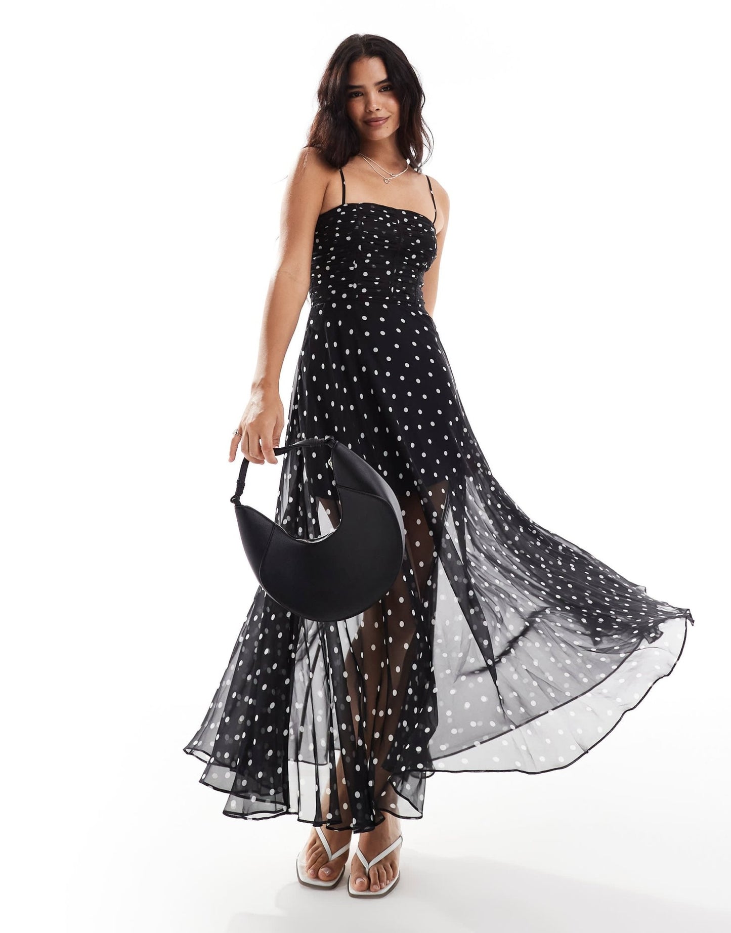 Forever New ruched body sheer maxi dress in polka dot print - ASOS Sample Sale