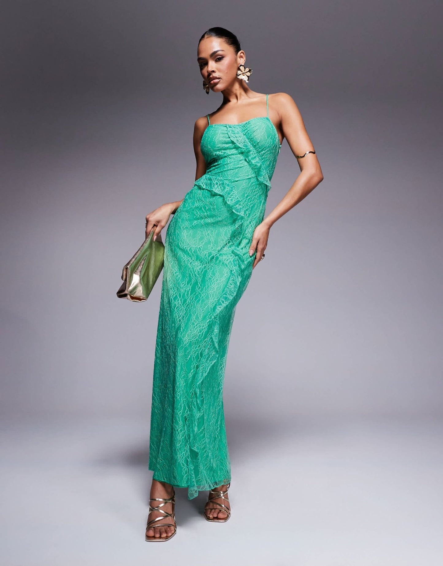 Forever New ruffle lace maxi dress in bright green - ASOS Sample Sale