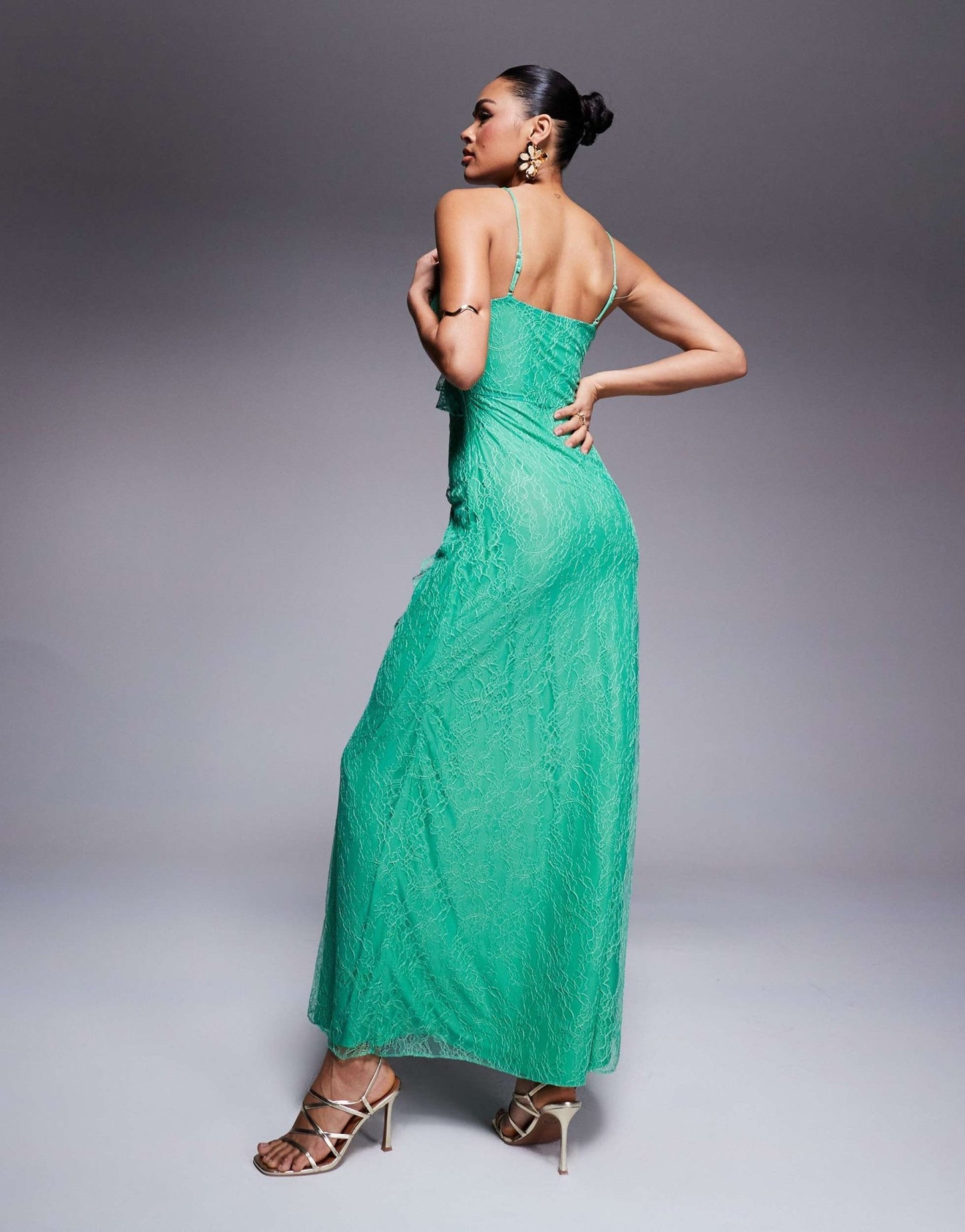 Forever New ruffle lace maxi dress in bright green - ASOS Sample Sale