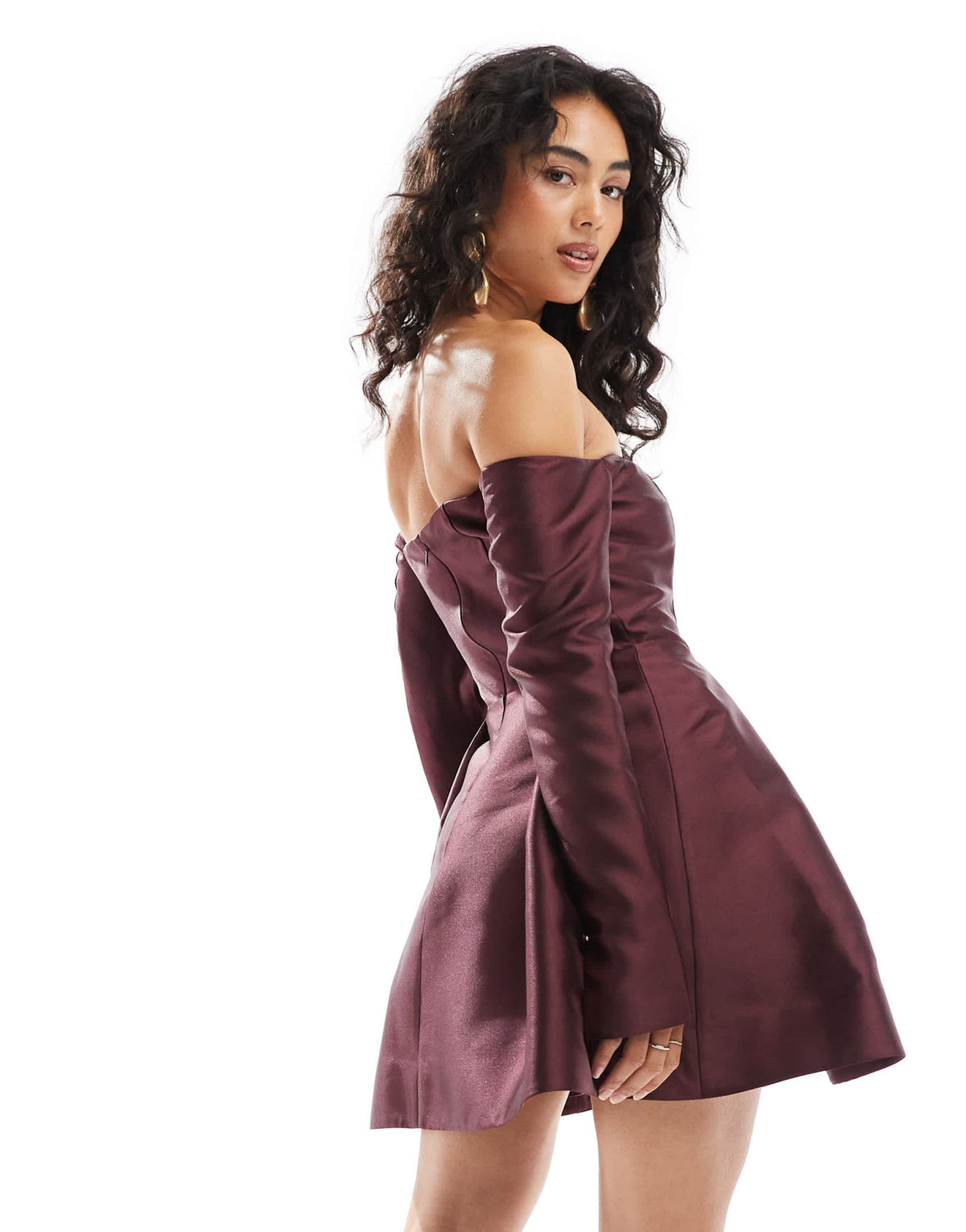 Forever New satin long sleeve mini dress in oxblood - ASOS Sample Sale