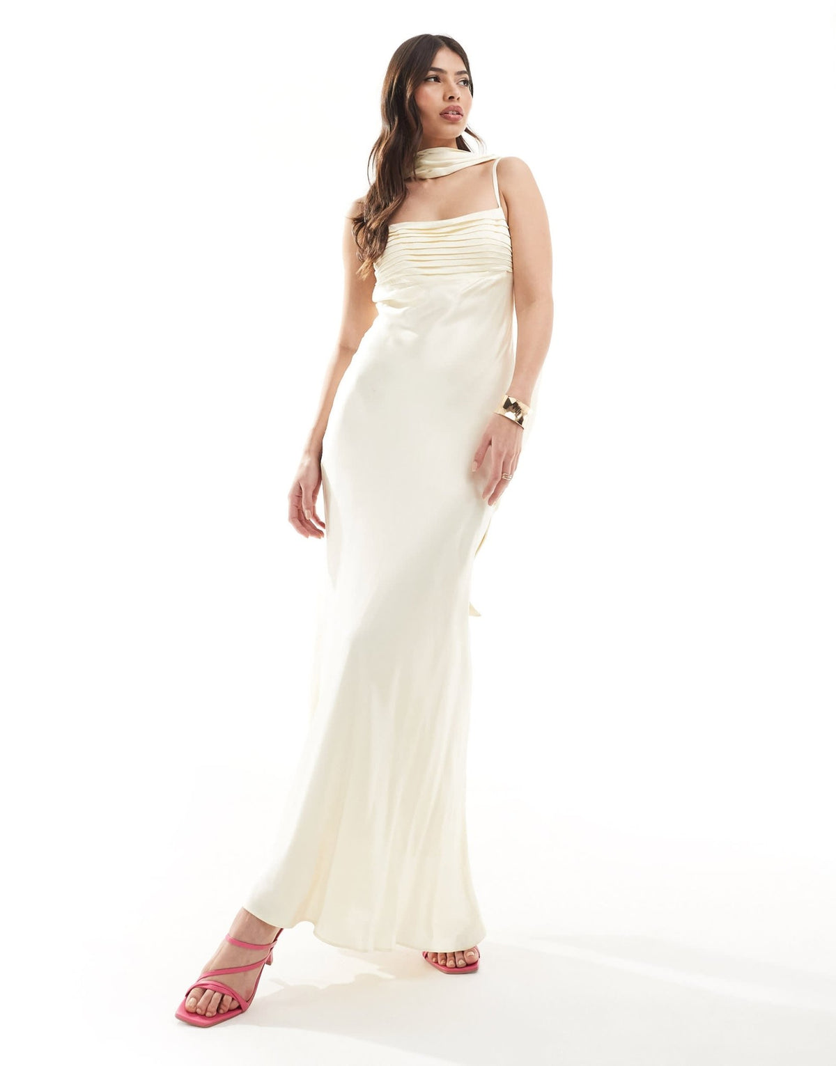 Forever New satin slip midaxi dress with neck tie in butter bean - ASOS Sample Sale