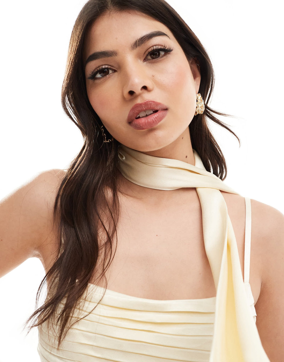 Forever New satin slip midaxi dress with neck tie in butter bean - ASOS Sample Sale