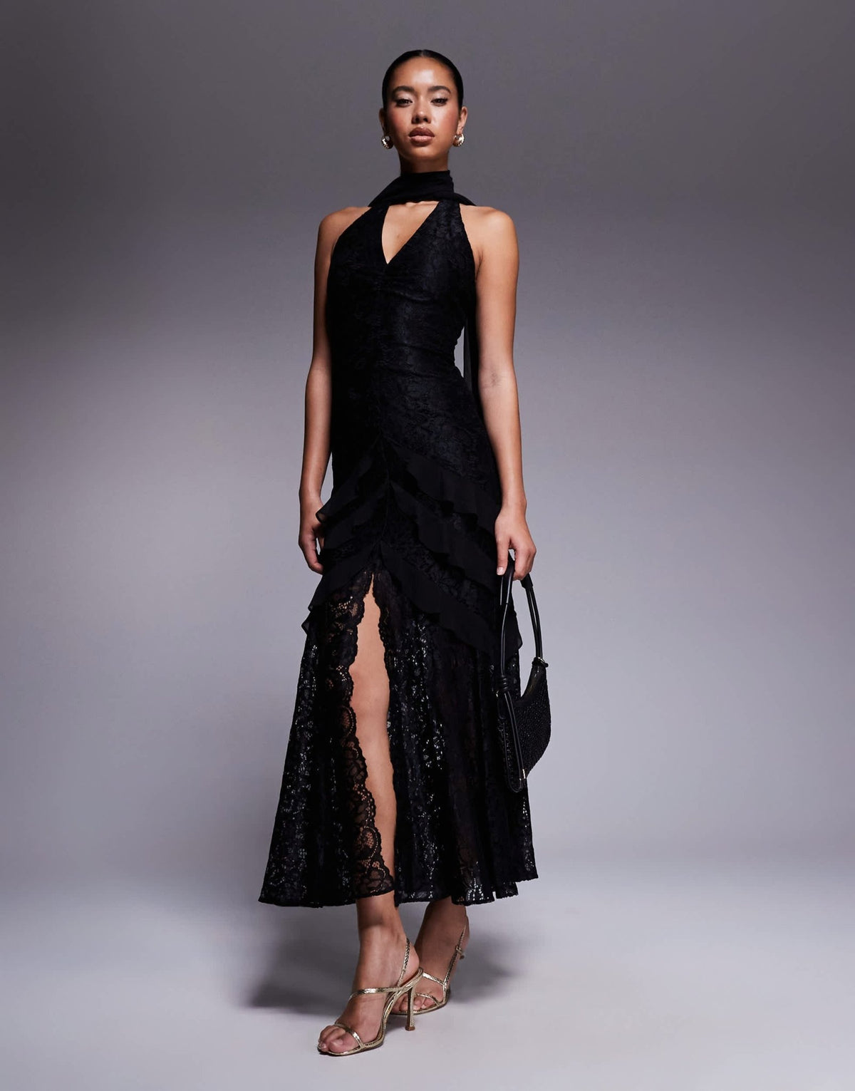 Forever New scarf neck ruffle lace maxi dress - ASOS Sample Sale