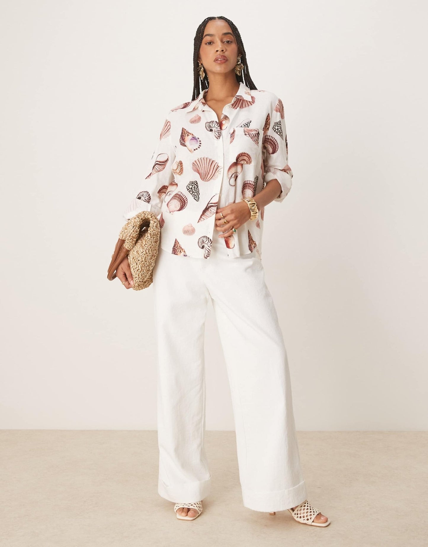 Forever New seashell print shirt in neutral - ASOS Sample Sale