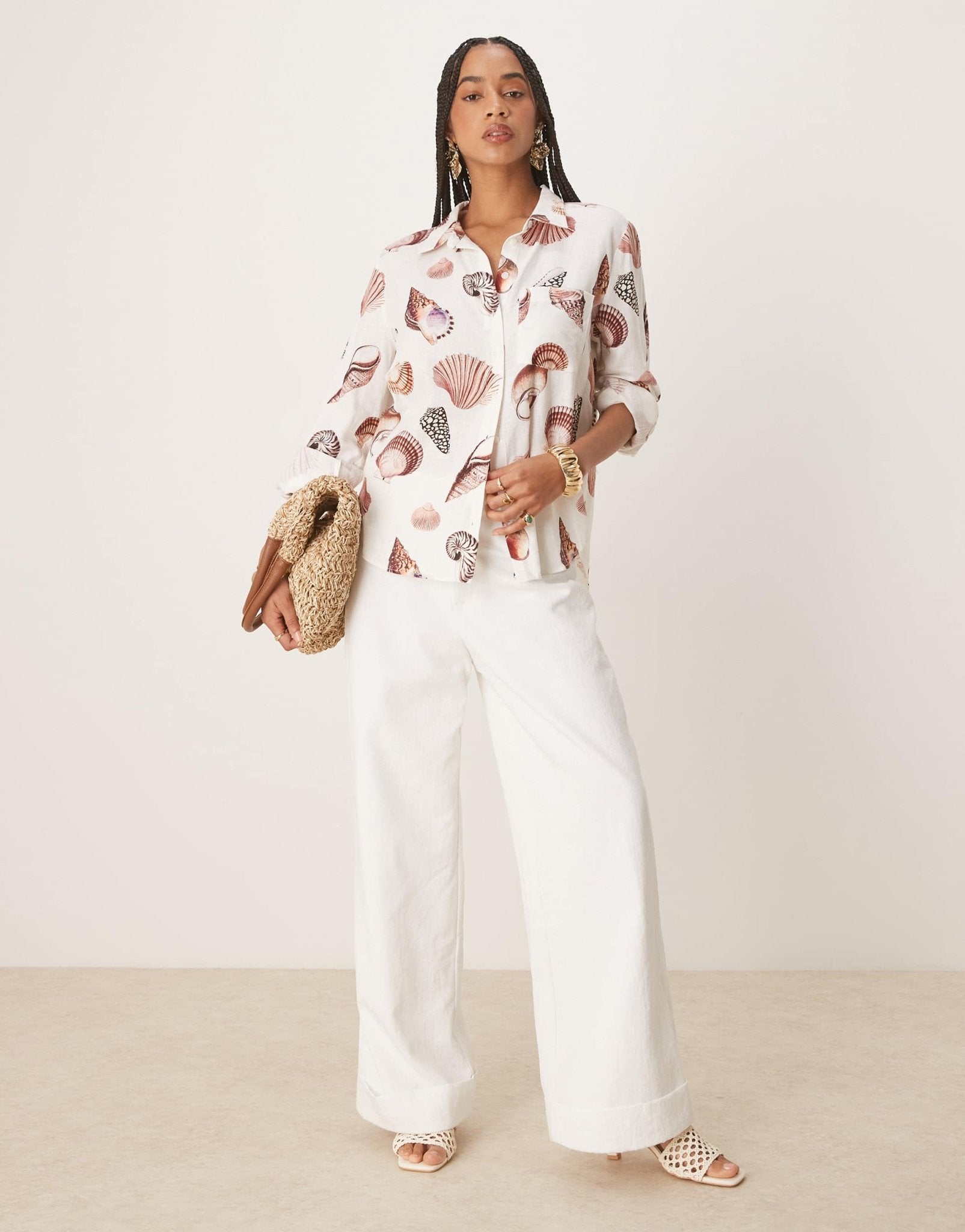 Forever New seashell print shirt in neutral - ASOS Sample Sale