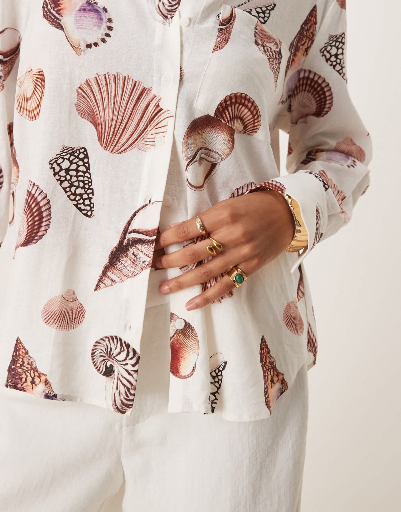 Forever New seashell print shirt in neutral - ASOS Sample Sale