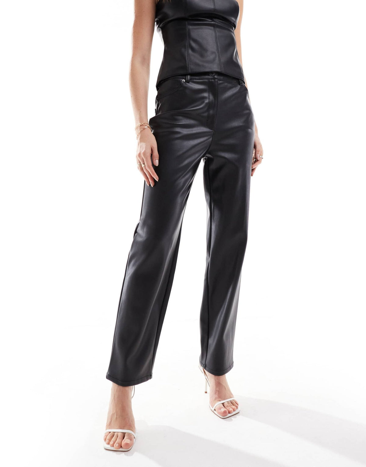 Forever New straight leg leather look trouser co - ord in black - ASOS Sample Sale