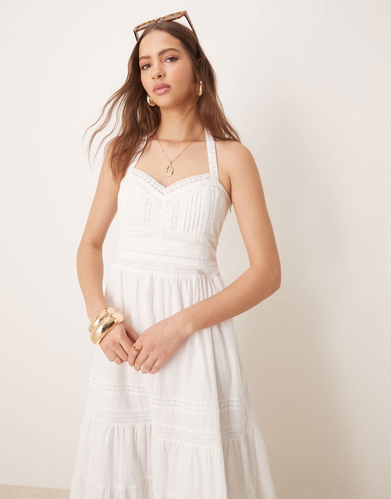 Forever New tiered midaxi dress in cream - ASOS Sample Sale