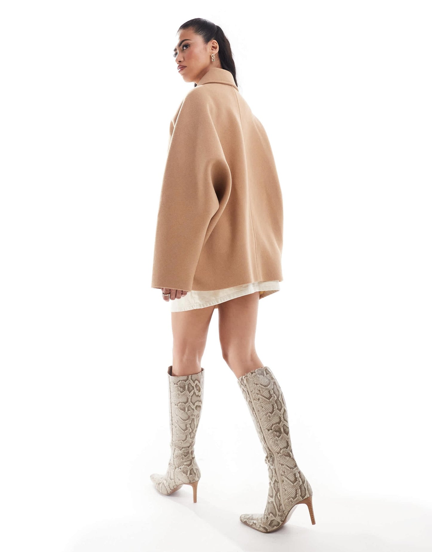 Forever New top collar coat in stone - ASOS Sample Sale