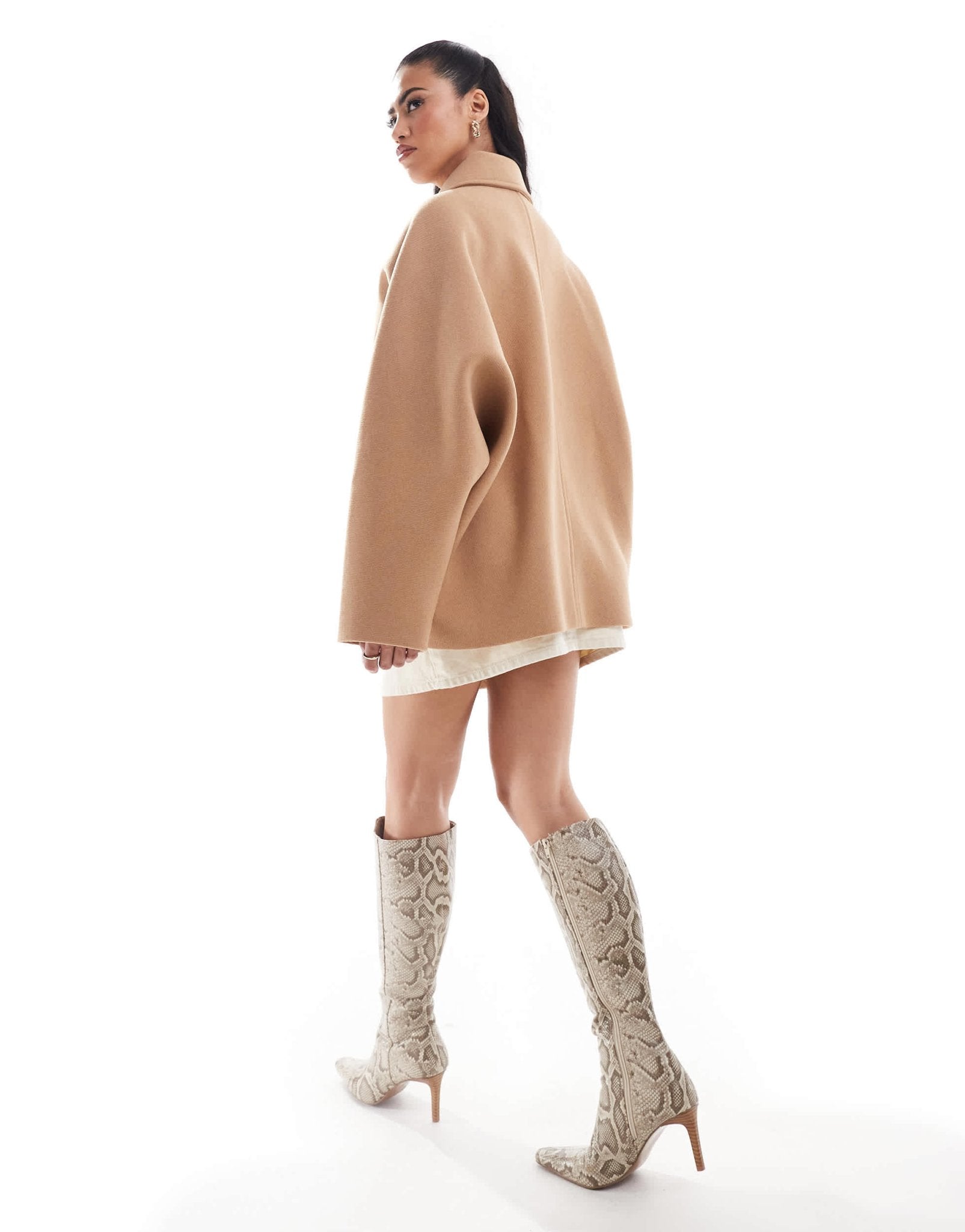 Forever New top collar coat in stone - ASOS Sample Sale