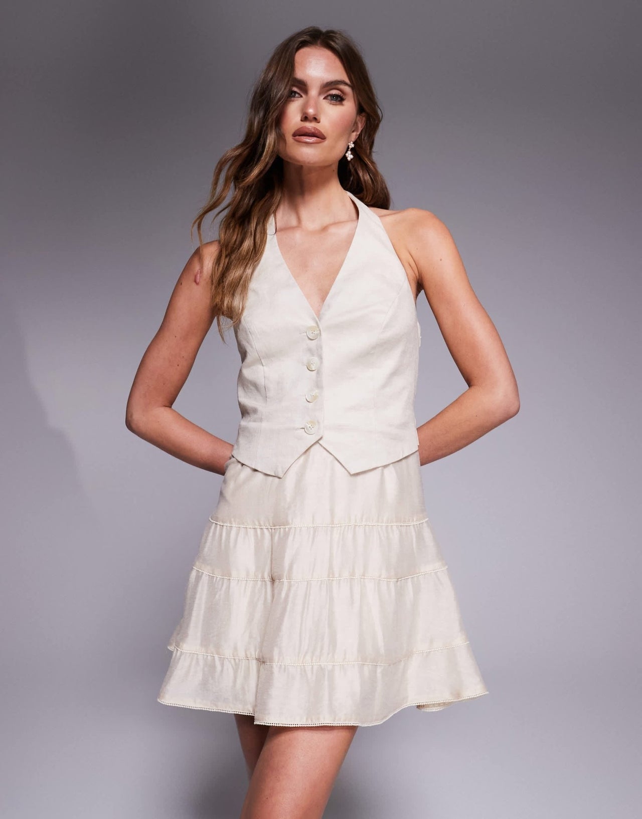 Forever New tuxedo mini dress in stone - ASOS Sample Sale
