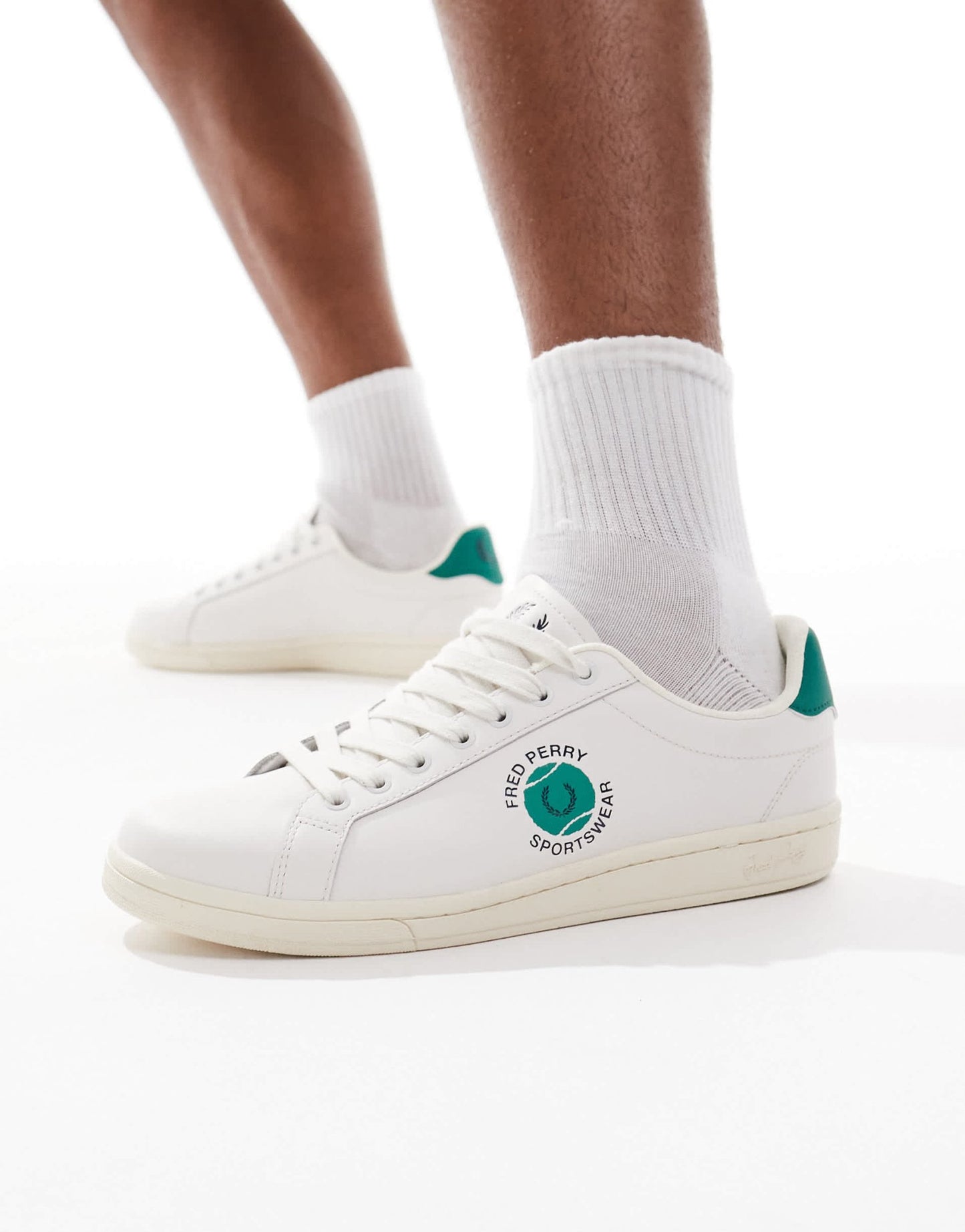 Fred Perry B721 leather trainer in white/green - ASOS Sample Sale
