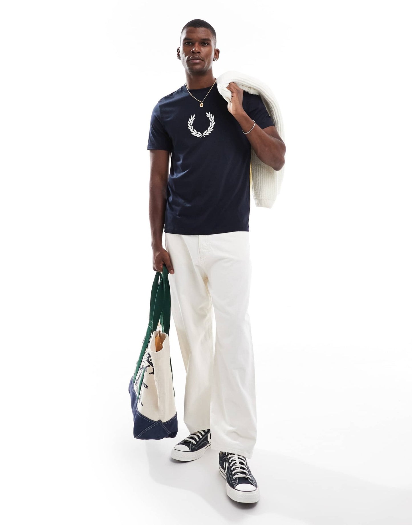 Fred Perry flocked laurel wreath graphic t-shirt in navy - ASOS Sample Sale