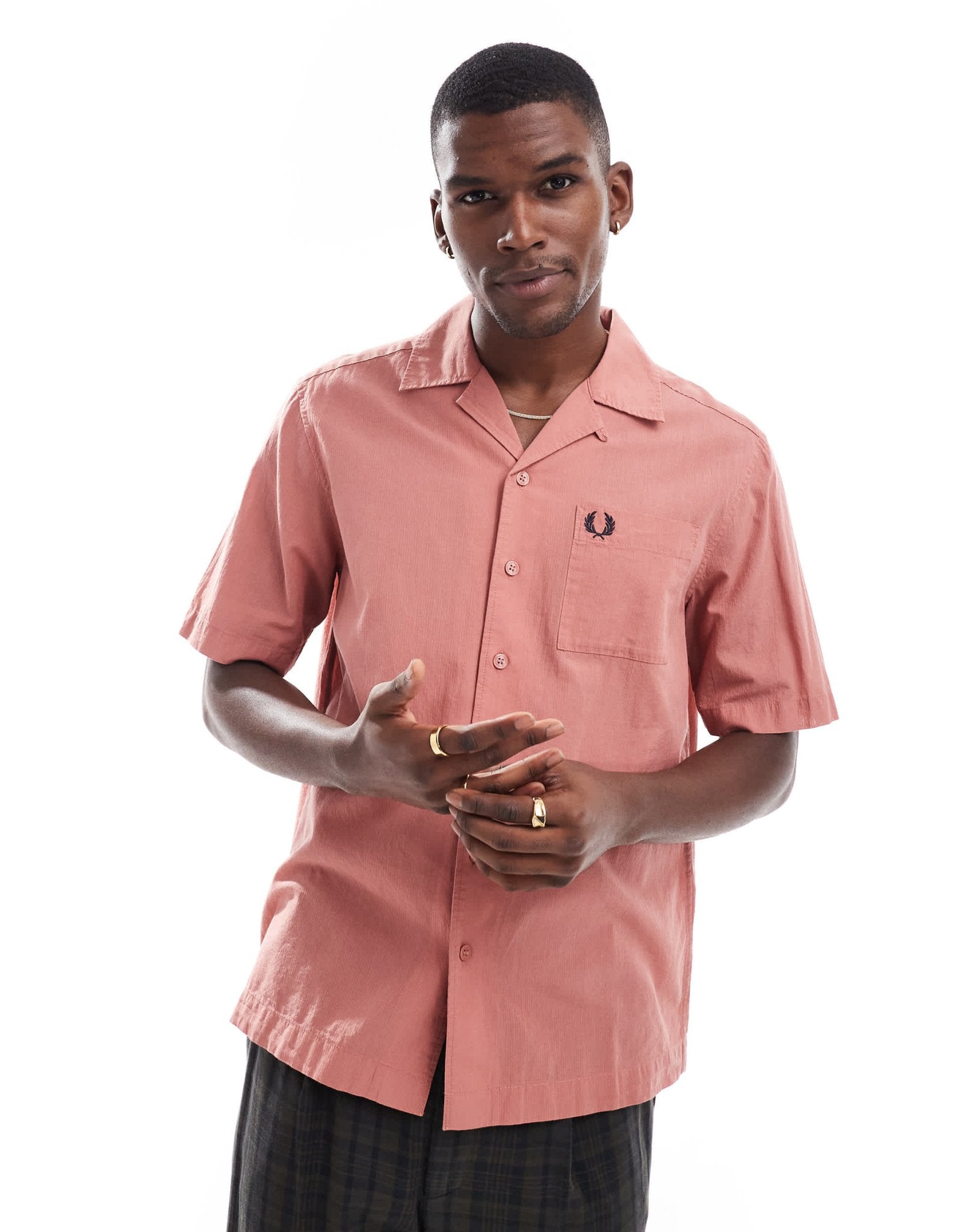 Fred Perry light weight revere collar shirt in pink - ASOS Sample Sale