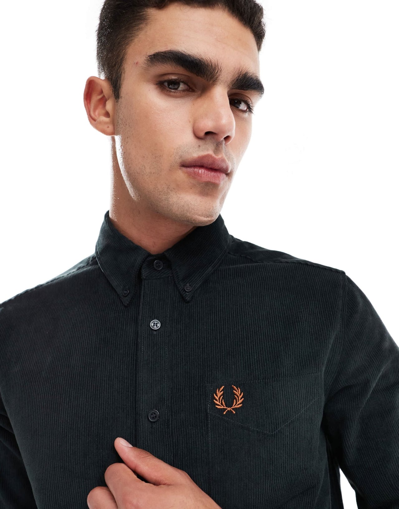 Fred Perry long sleeve cord shirt in dark green - ASOS Sample Sale