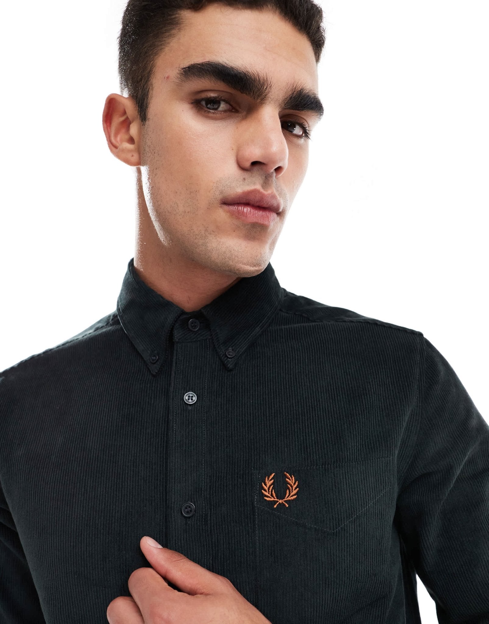 Fred Perry long sleeve cord shirt in dark green - ASOS Sample Sale